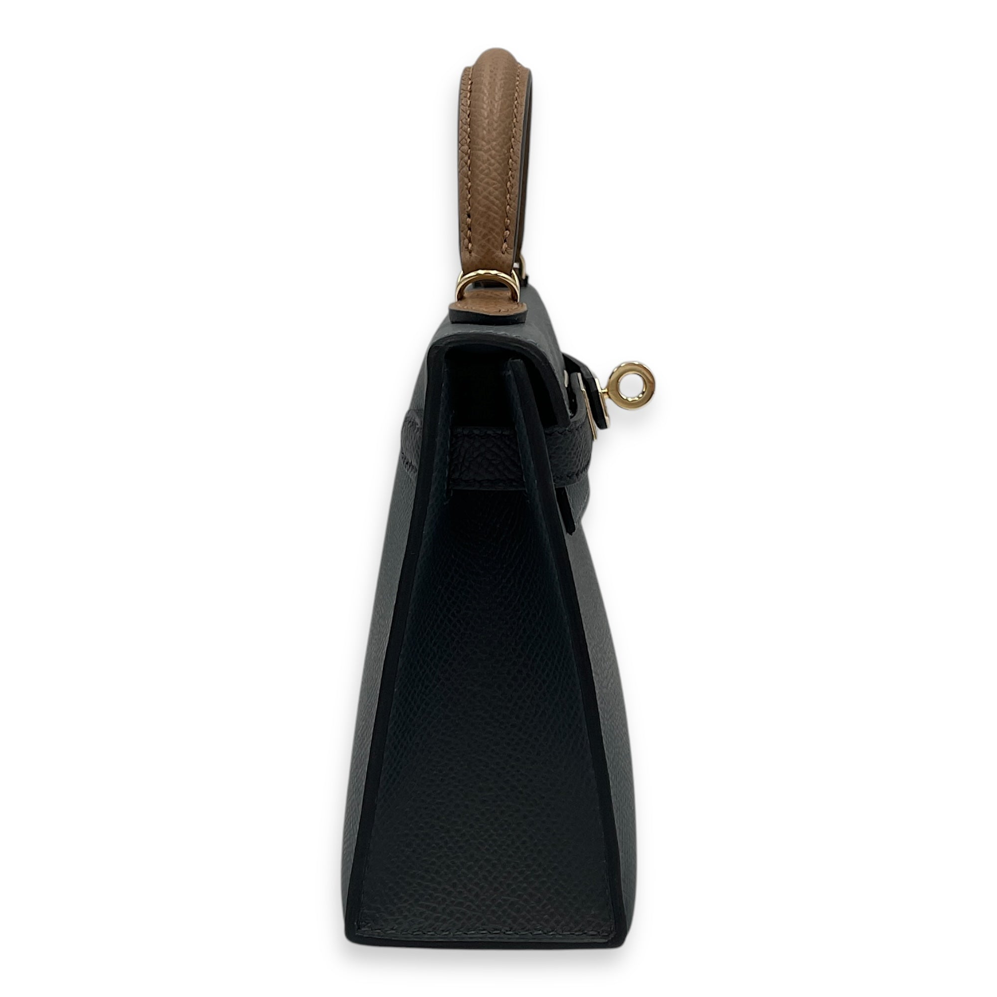 Sellier Kelly 20 Gris Misty/Noir/Alezan in Epsom, Permabrass hardware