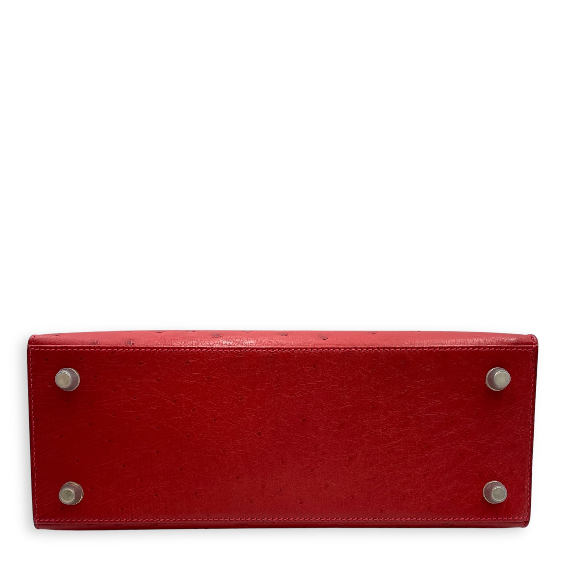 Sellier Kelly 28 Rouge Vif in Ostrich, Palladium hardware