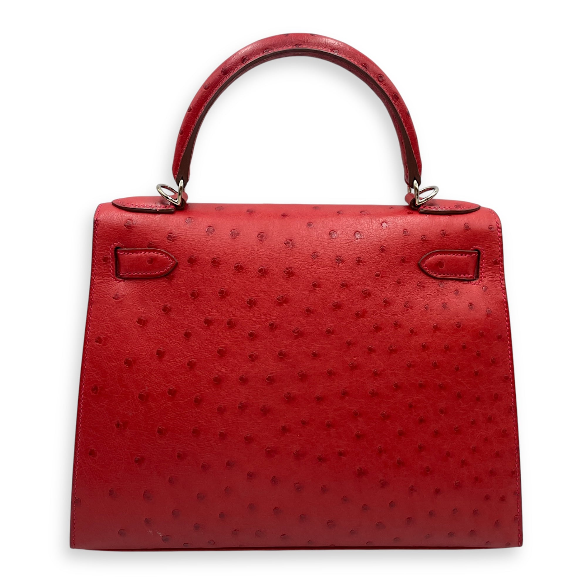 Sellier Kelly 28 Rouge Vif in Ostrich, Palladium hardware