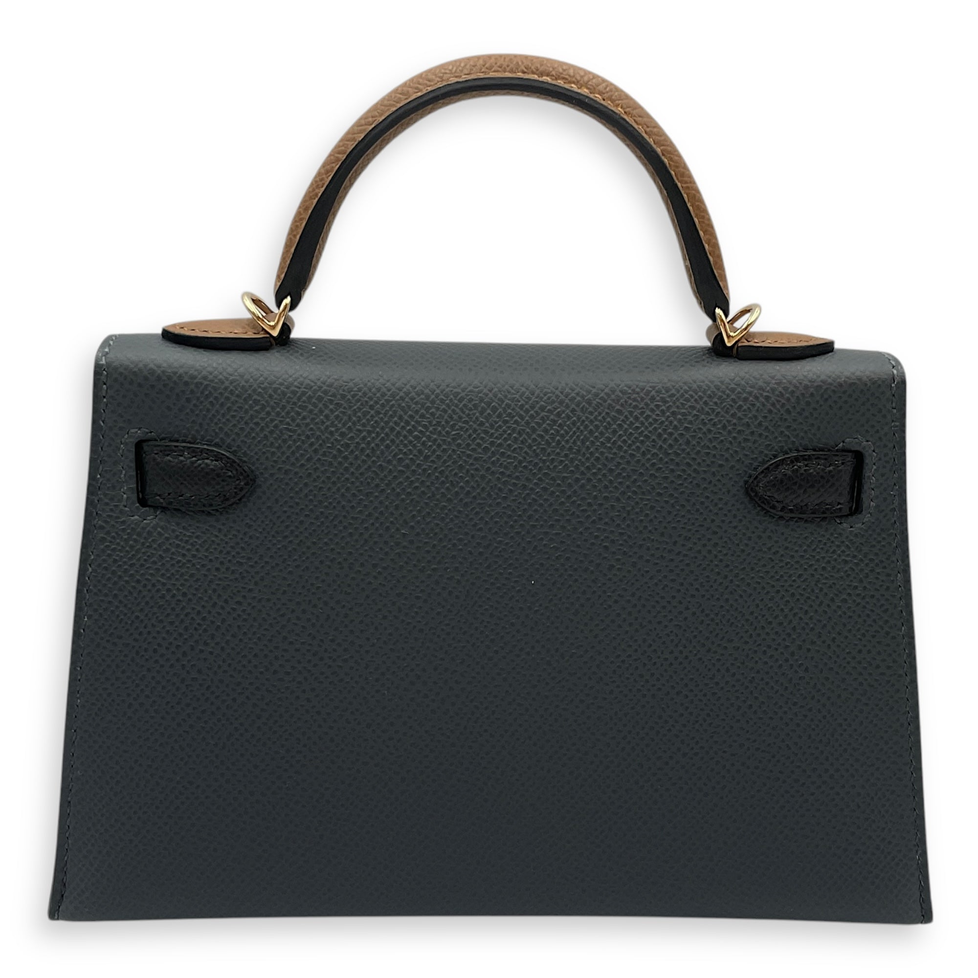 Sellier Kelly 20 Gris Misty/Noir/Alezan in Epsom, Permabrass hardware