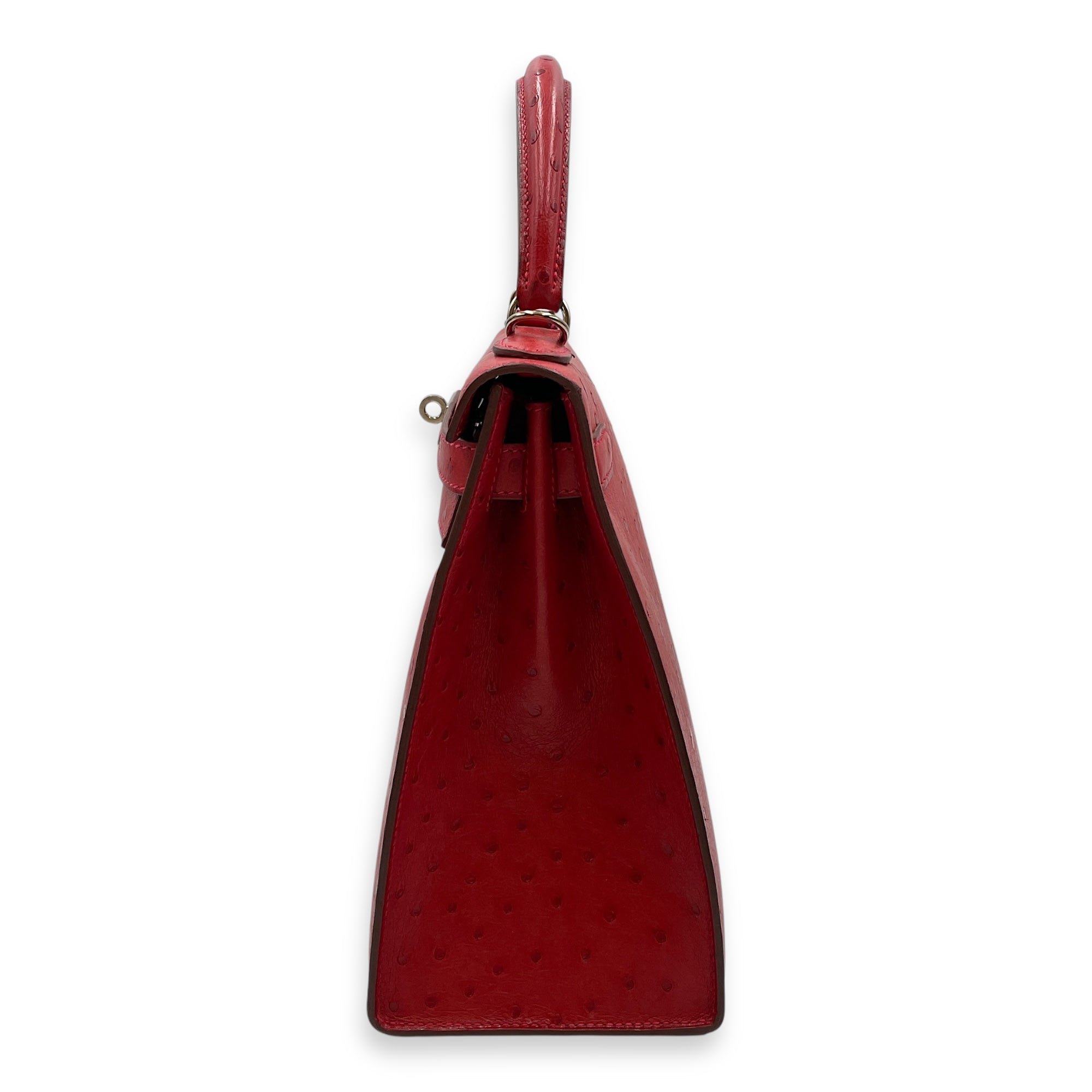 Sellier Kelly 28 Rouge Vif in Ostrich, Palladium hardware
