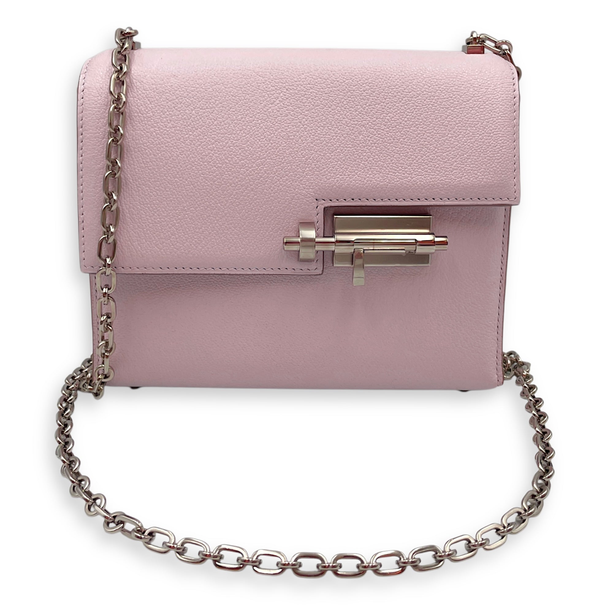 Verrou Chaine Mini Mauve Pale in Chevre Mysore, Palladium hardware