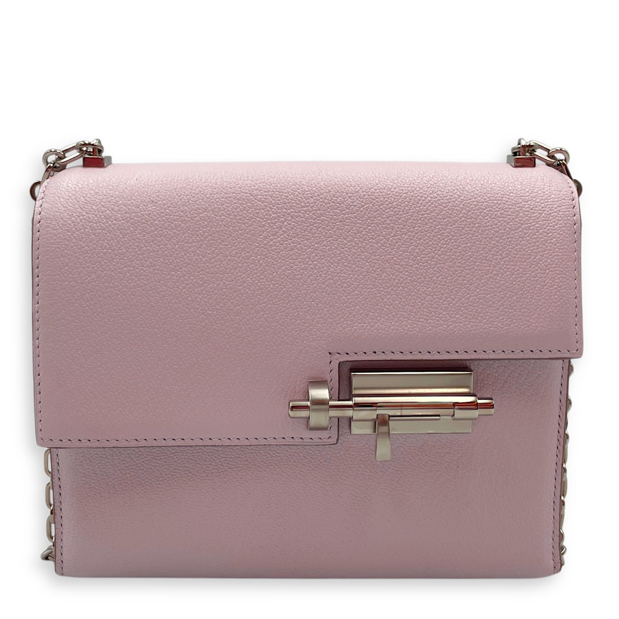 Verrou Chaine Mini Mauve Pale in Chevre Mysore, Palladium hardware