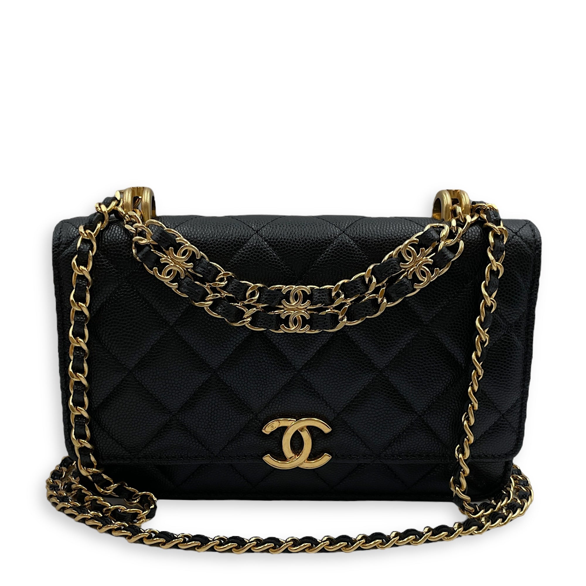 Coco First Black Wallet on Chain in Caviar Leather, Gold hardware