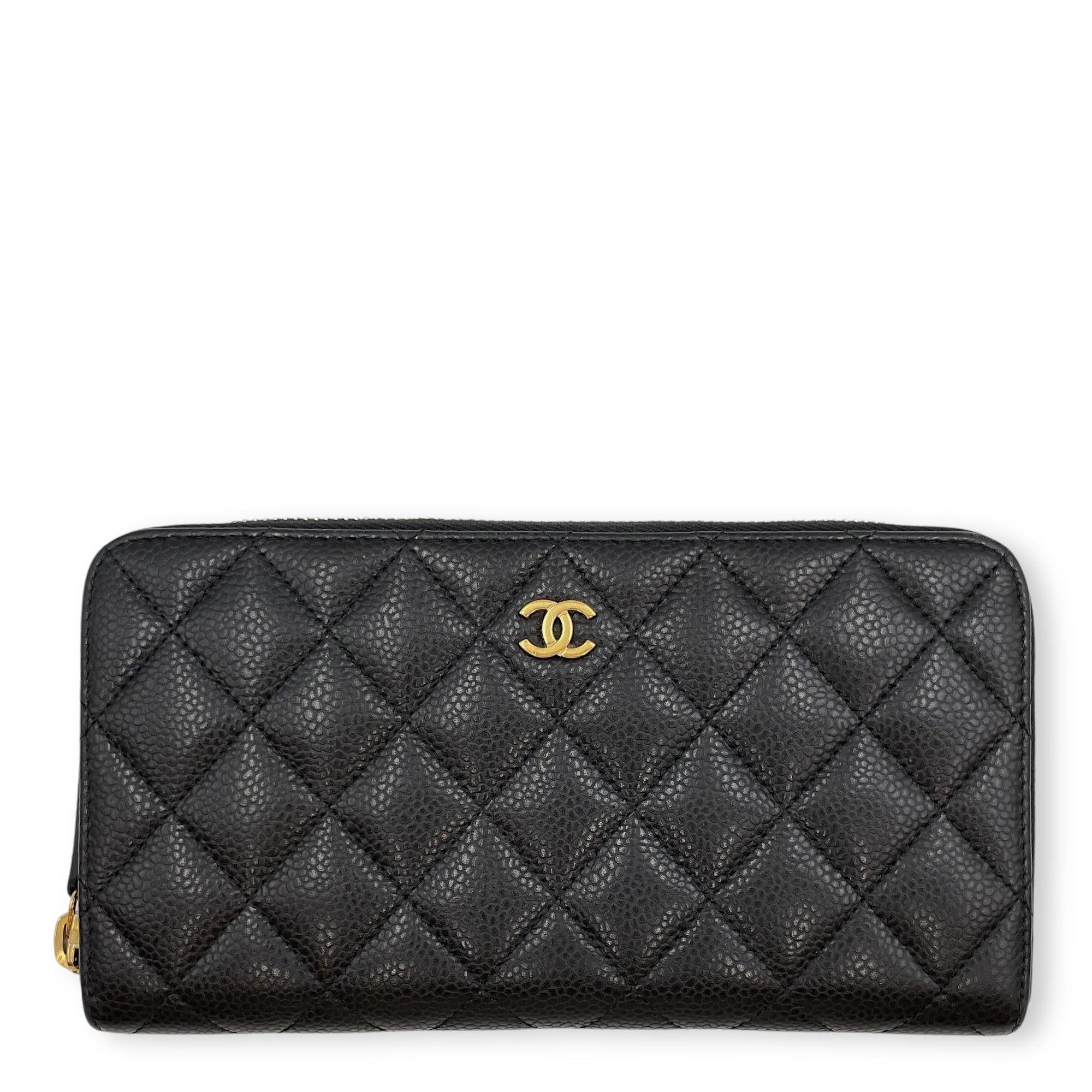 Classic Long Black Wallet in Caviar Leather, Gold hardware