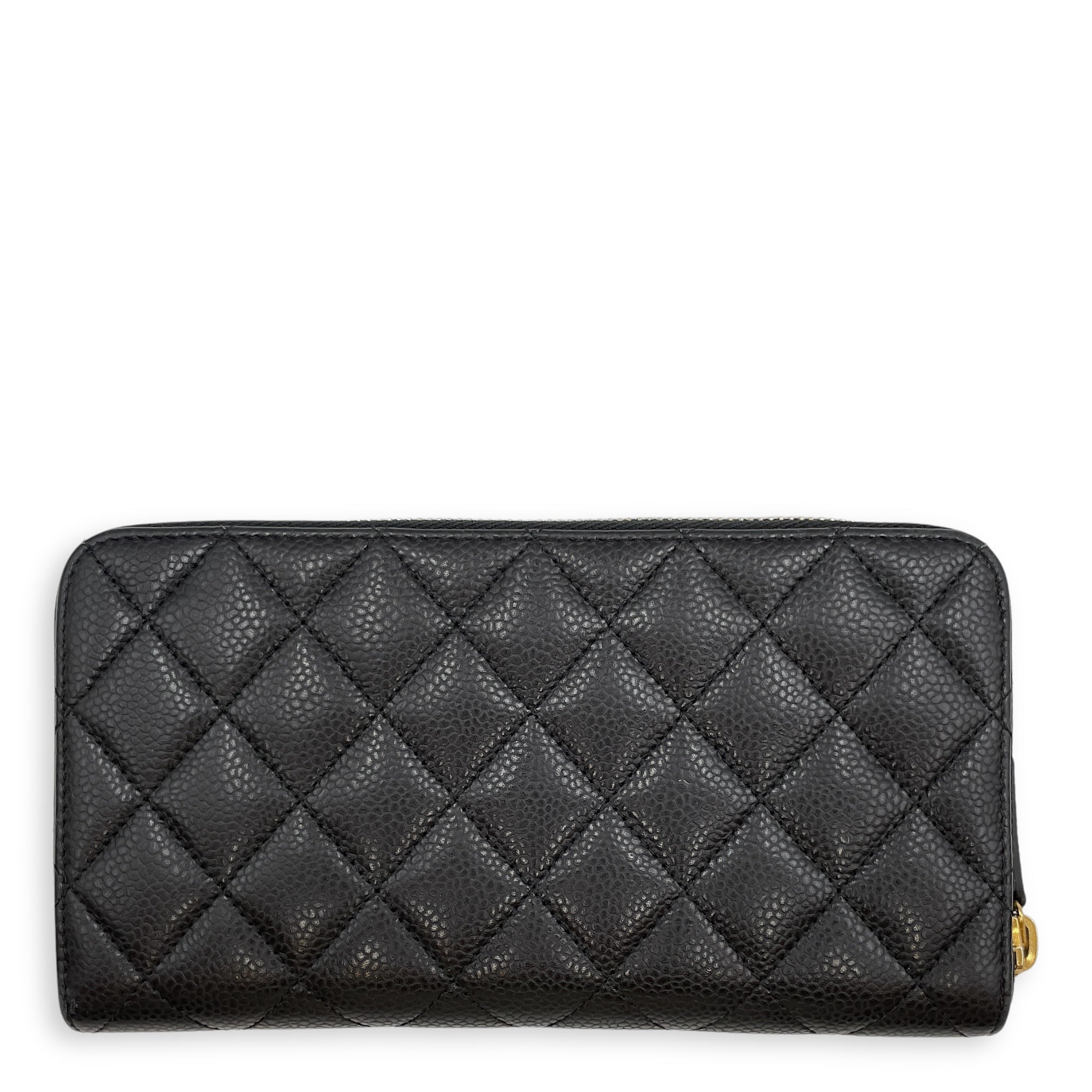 Classic Long Black Wallet in Caviar Leather, Gold hardware