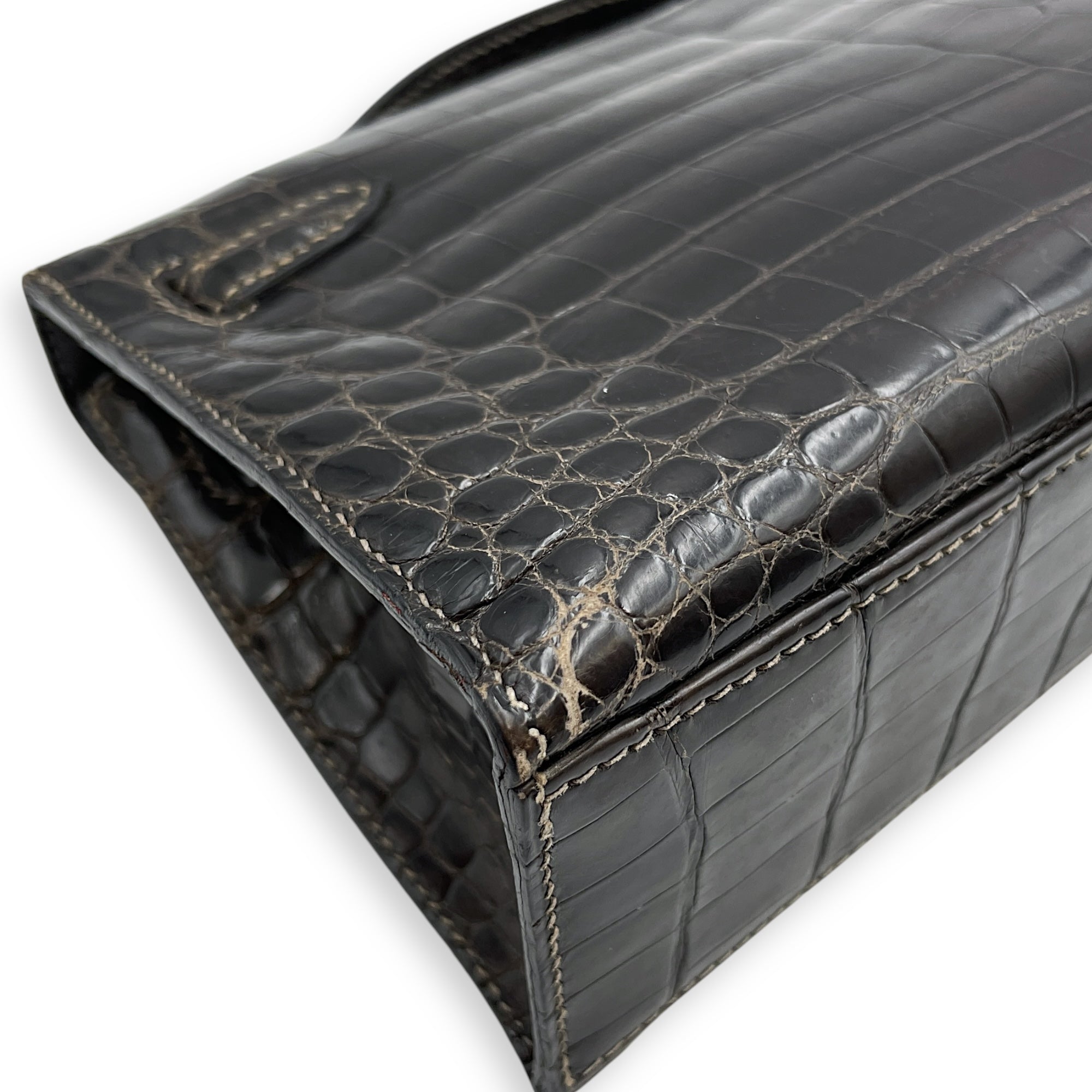 Kelly Pochette Graphite in Shiny Niloticus, Palladium hardware