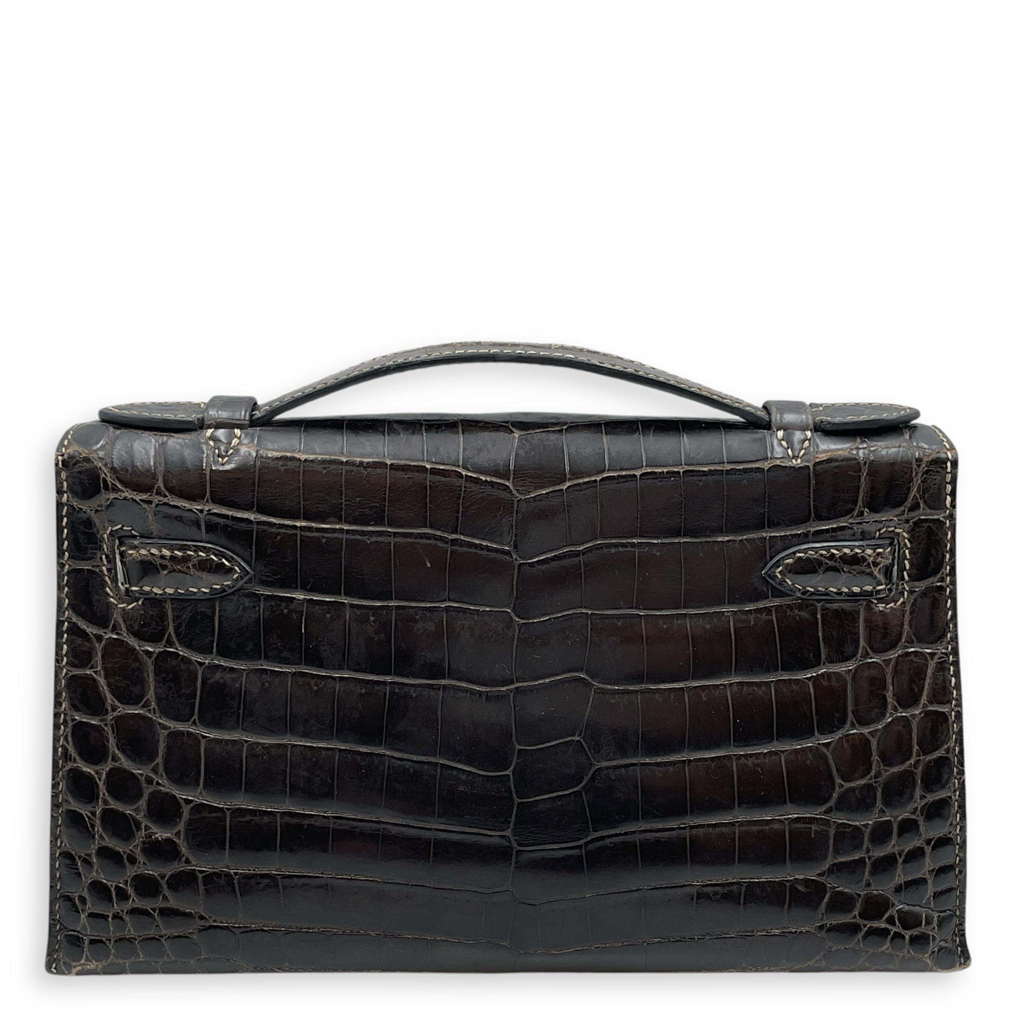 Kelly Pochette Graphite in Shiny Niloticus, Palladium hardware