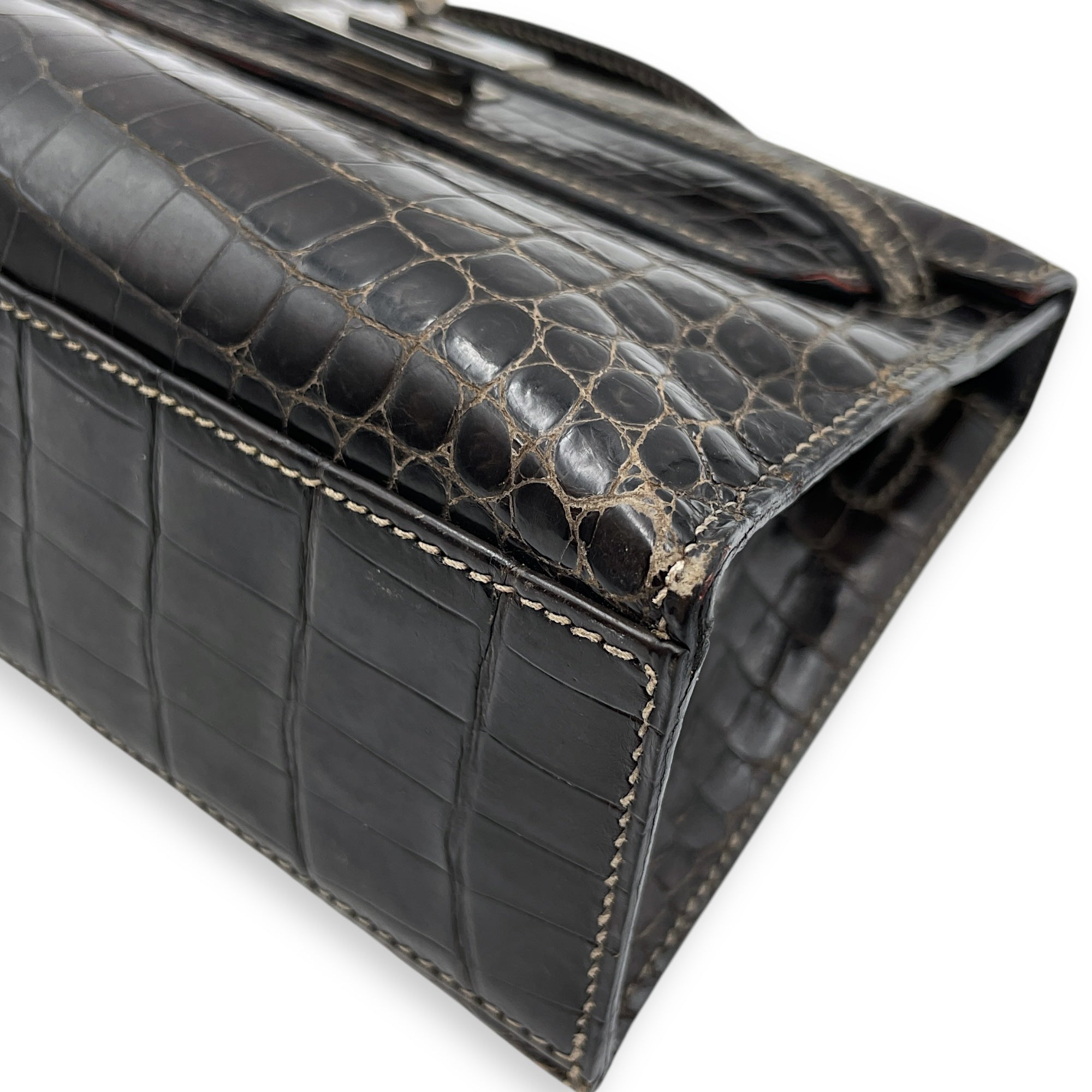 Kelly Pochette Graphite in Shiny Niloticus, Palladium hardware