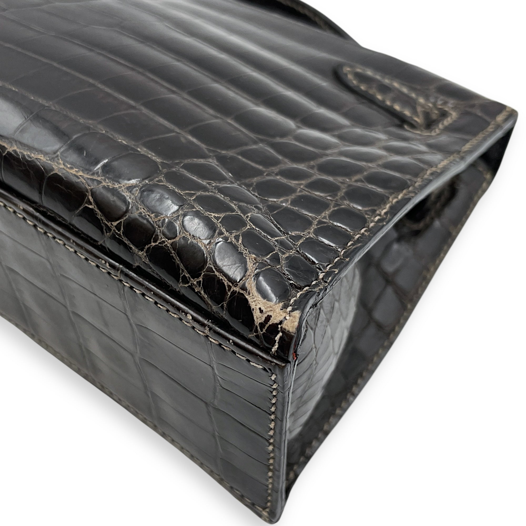 Kelly Pochette Graphite in Shiny Niloticus, Palladium hardware