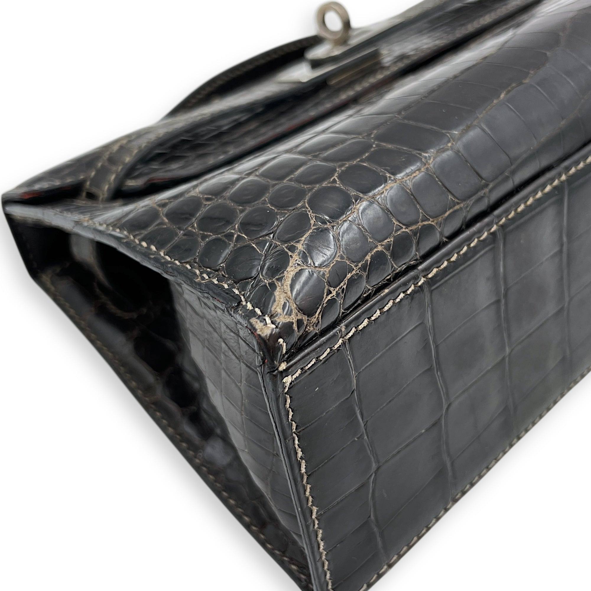Kelly Pochette Graphite in Shiny Niloticus, Palladium hardware