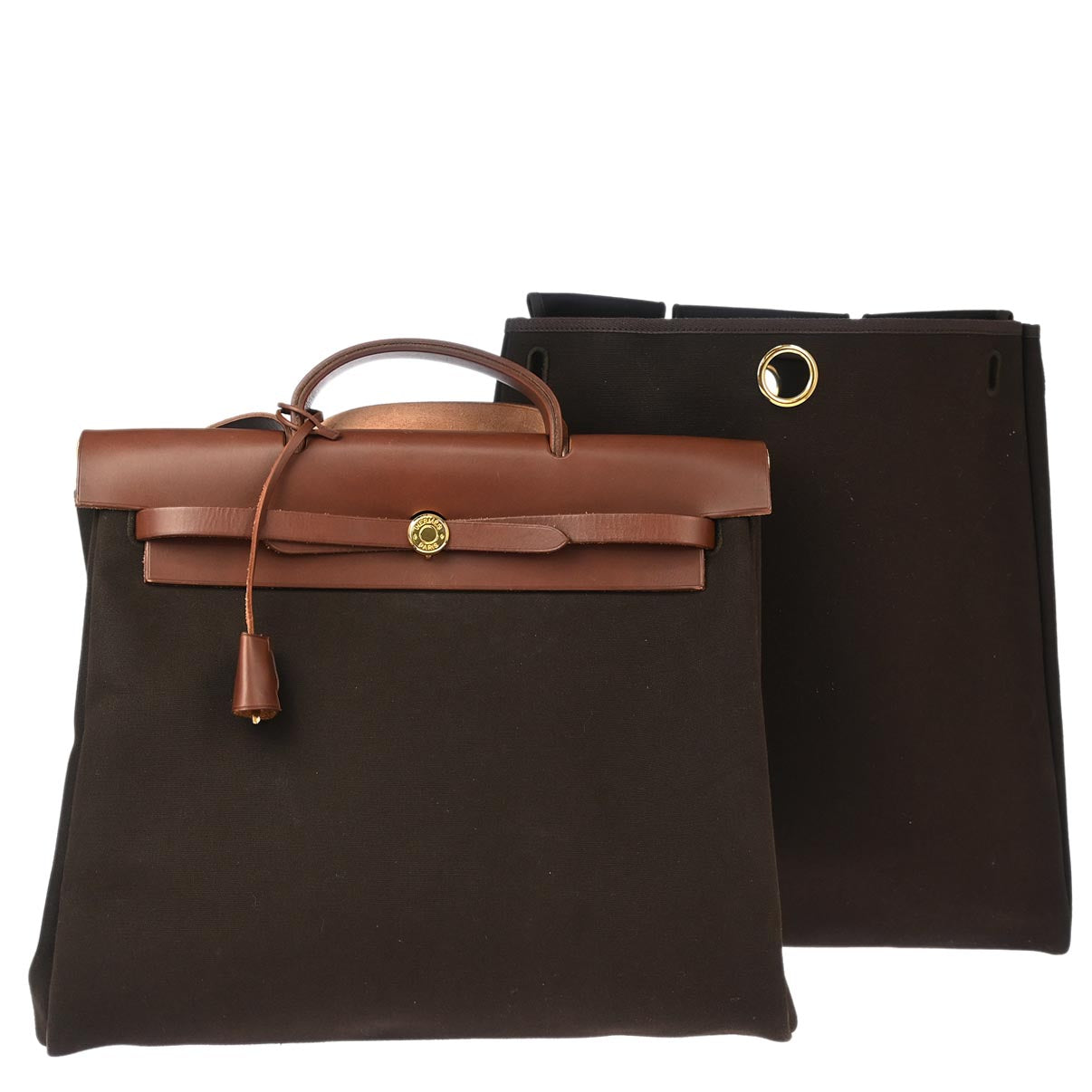 Hermes 2002 Brown Toile Officier Herbag MM 2 in 1 2way Shoulder Handbag