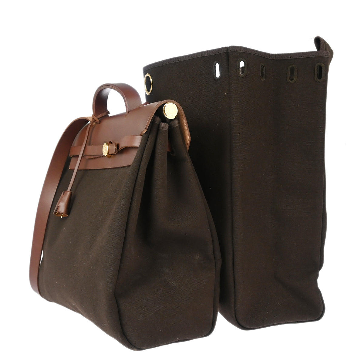Hermes 2002 Brown Toile Officier Herbag MM 2 in 1 2way Shoulder Handbag