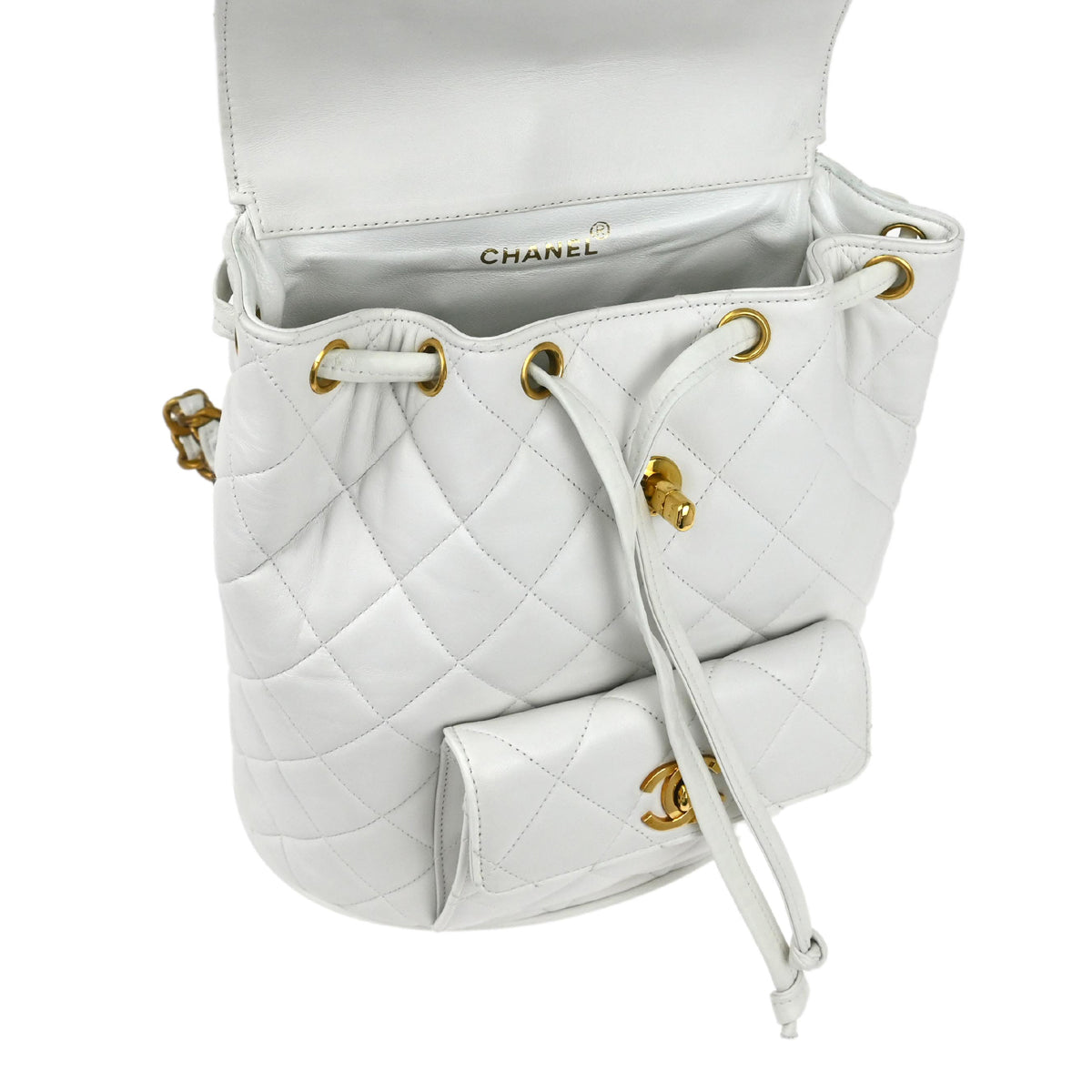 Chanel 1991-1994 White Lambskin Large Duma Backpack