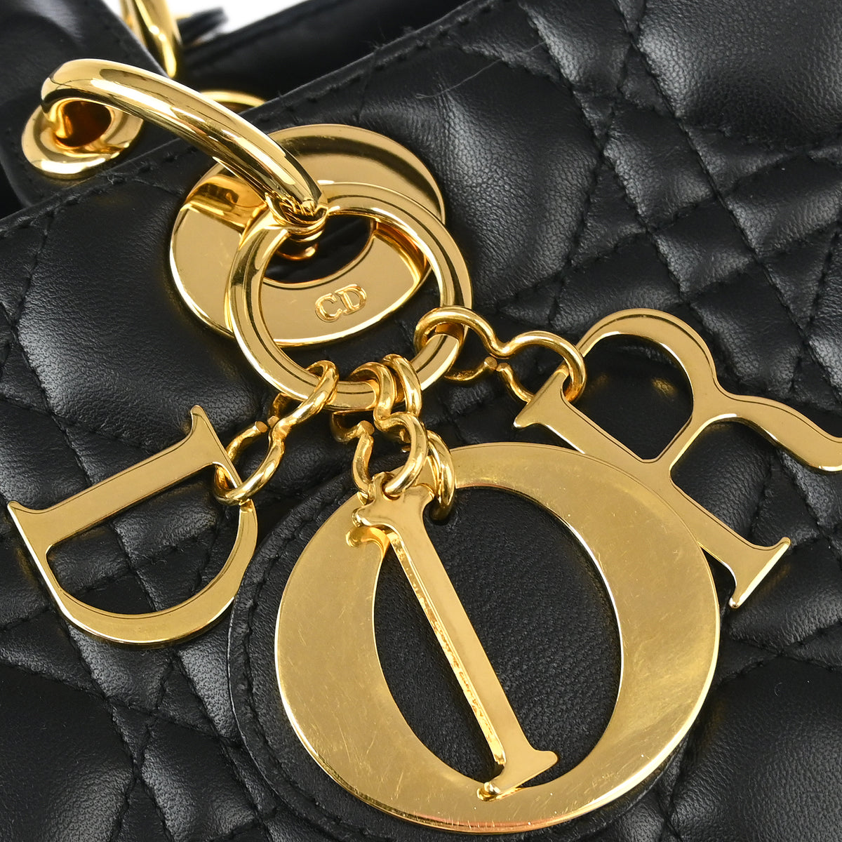 Christian Dior 2000 Black Lambskin Large Lady Dior Cannage 2way Shoulder Handbag