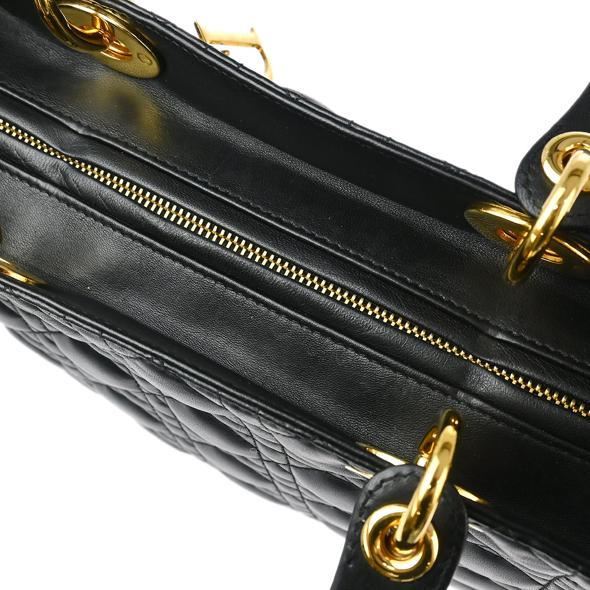 Christian Dior 2000 Black Lambskin Large Lady Dior Cannage 2way Shoulder Handbag