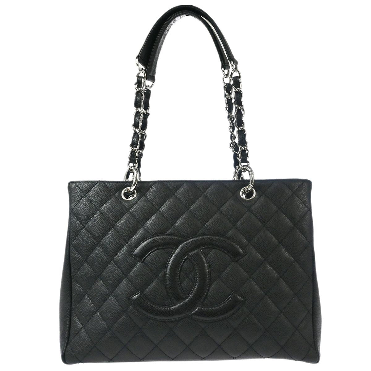 Chanel 2008-2009 Black Caviar Grand Shopping Tote GST Chain Handbag