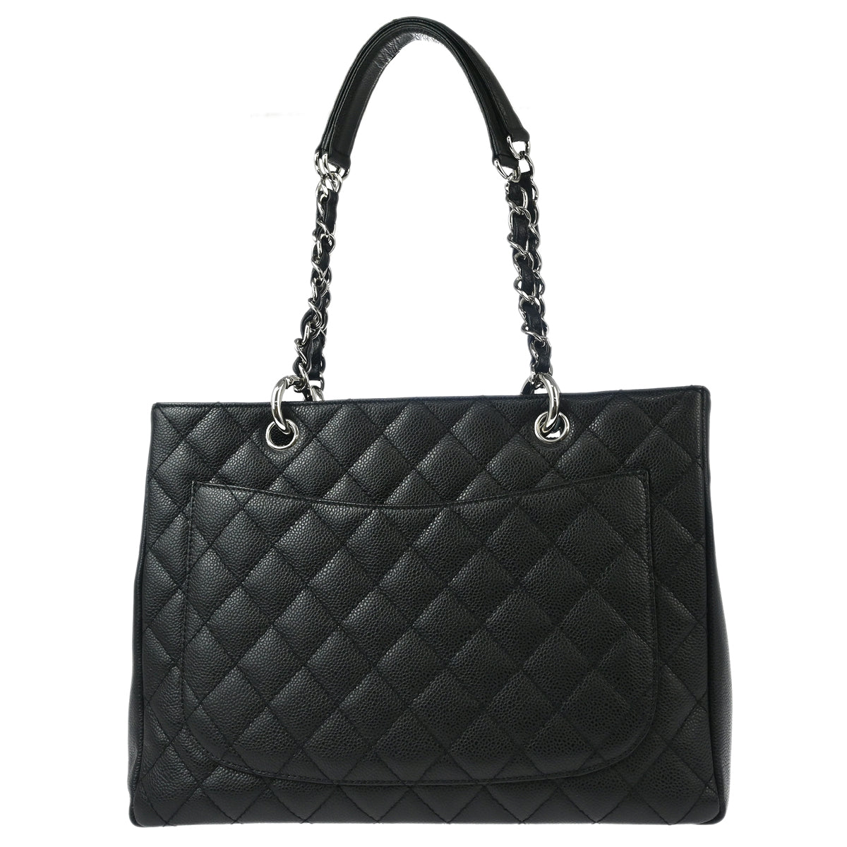 Chanel 2008-2009 Black Caviar Grand Shopping Tote GST Chain Handbag