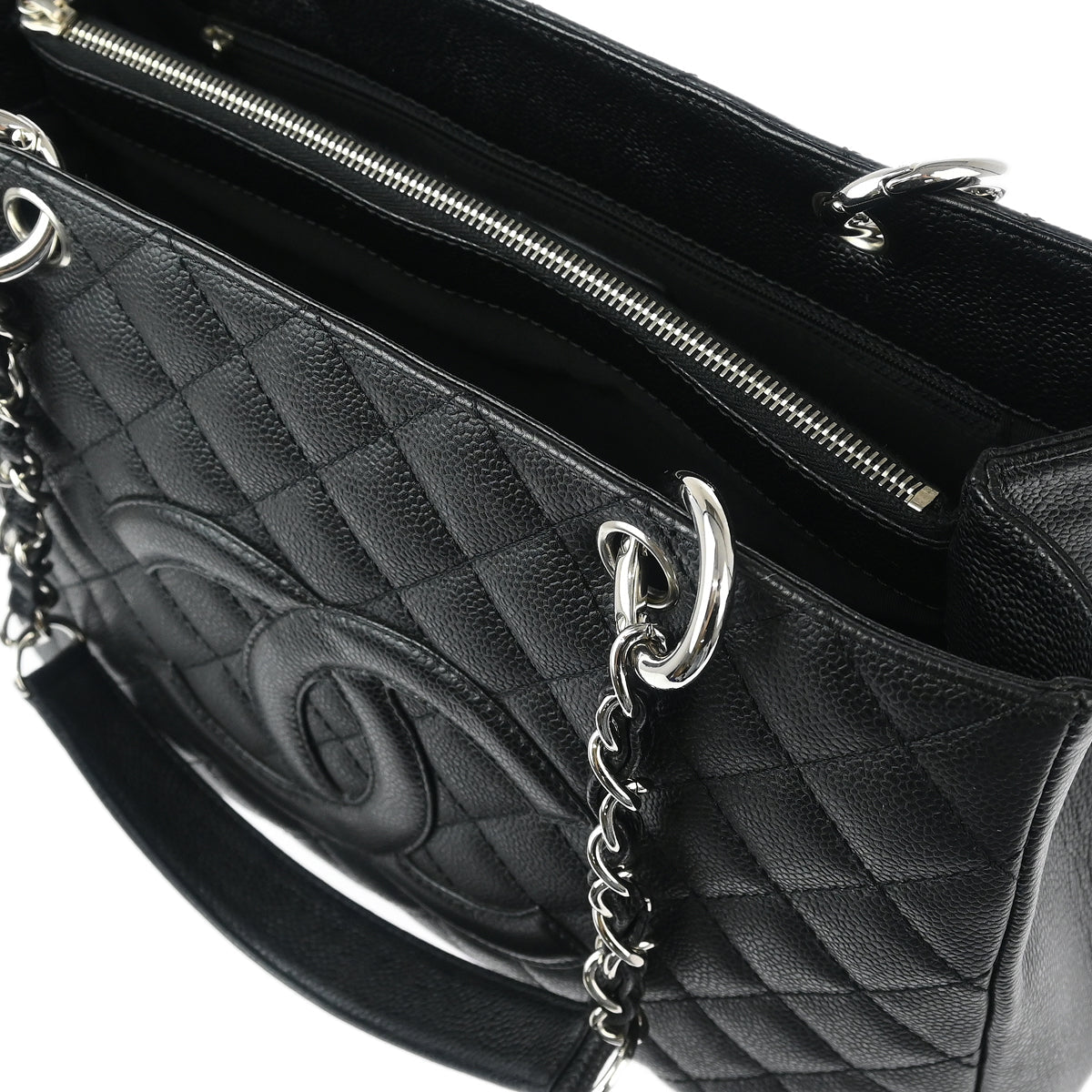 Chanel 2008-2009 Black Caviar Grand Shopping Tote GST Chain Handbag