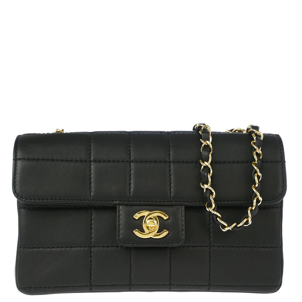 Chanel 2001-2003 Black Calfskin Choco Bar Shoulder Bag