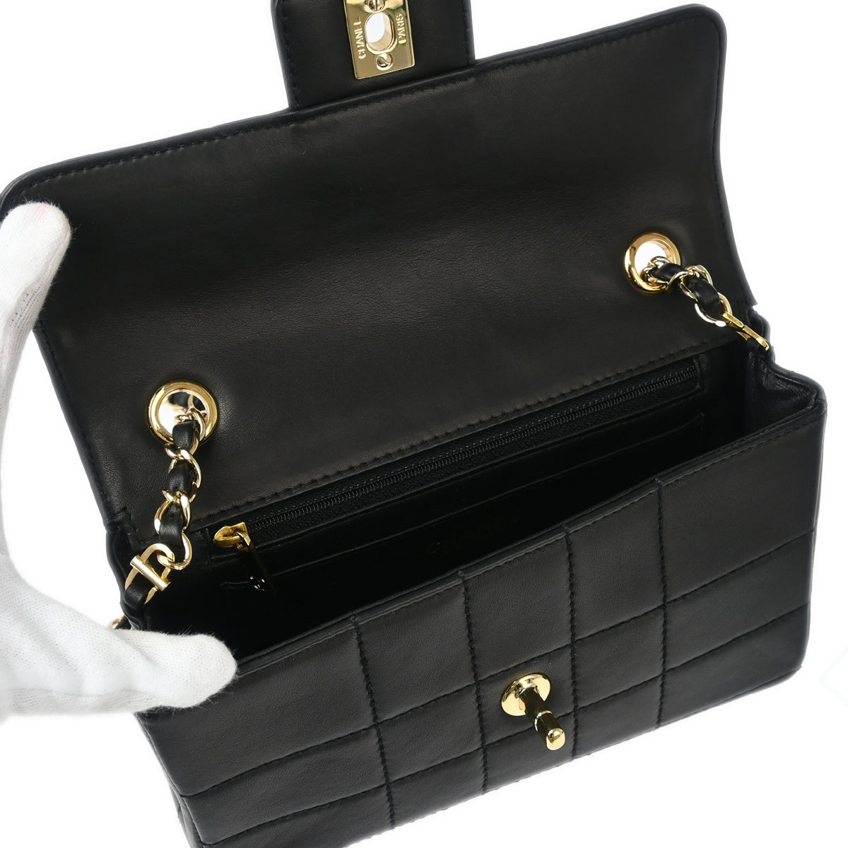 Chanel 2001-2003 Black Calfskin Choco Bar Shoulder Bag
