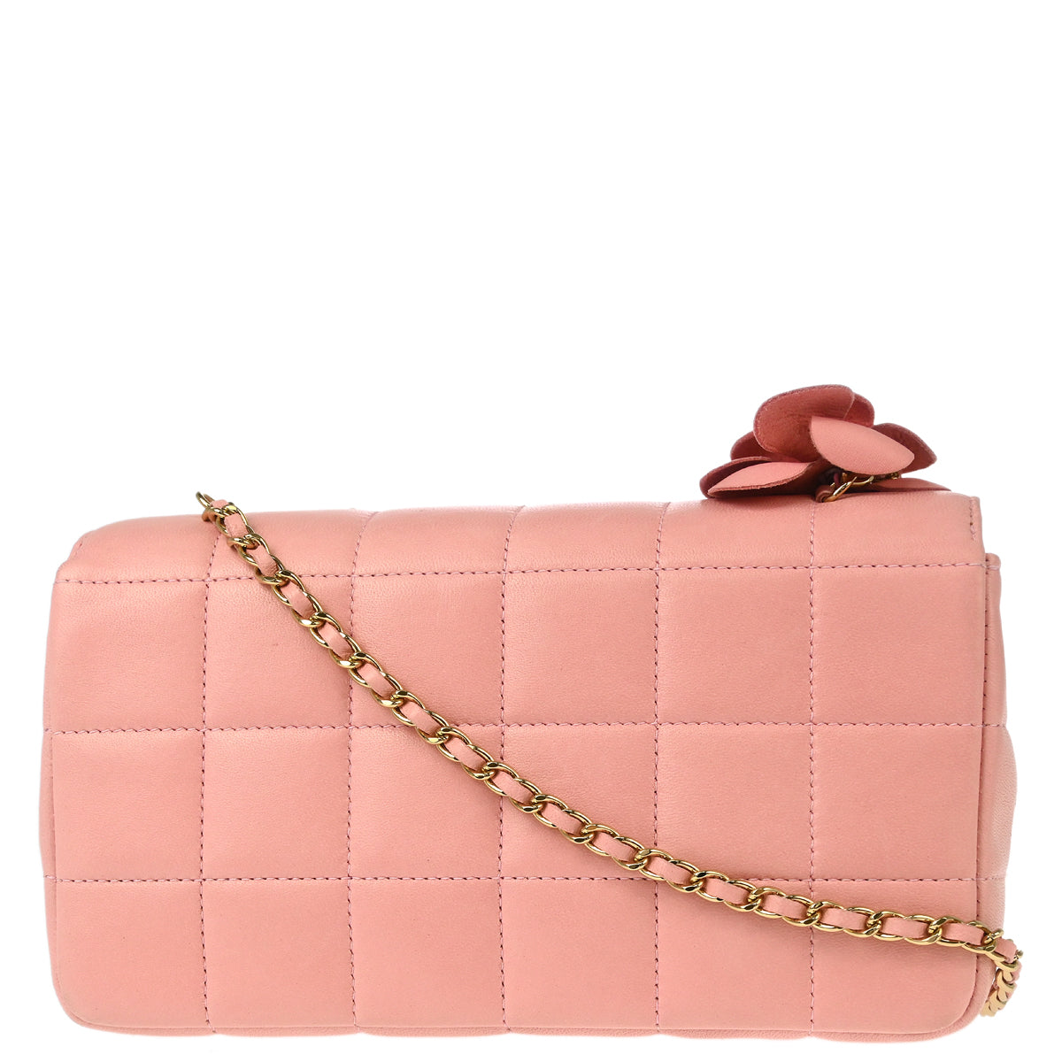 Chanel 2003-2004 Pink Lambskin Choco Bar Camellia Shoulder Bag