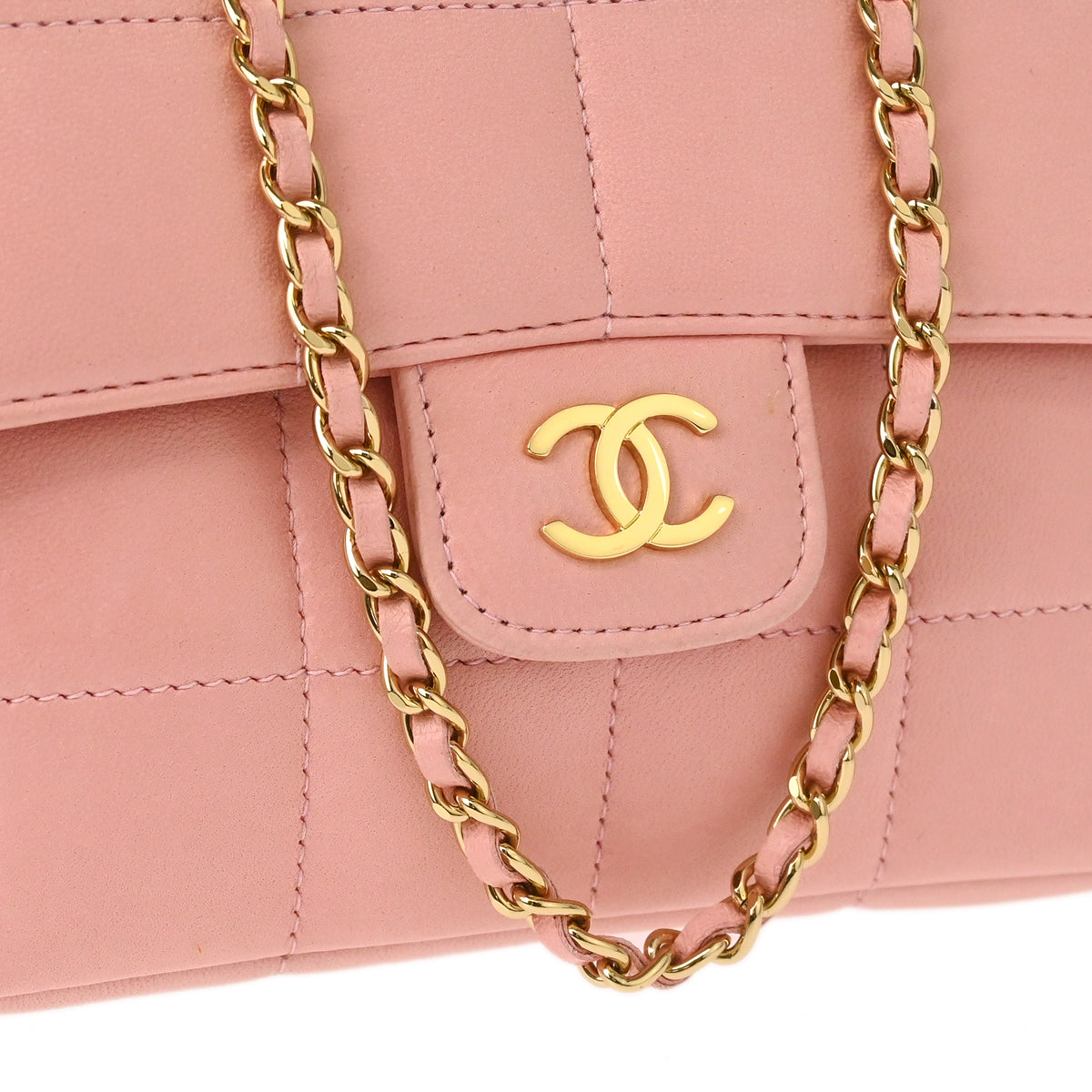 Chanel 2003-2004 Pink Lambskin Choco Bar Camellia Shoulder Bag