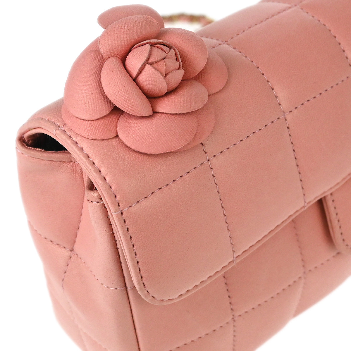 Chanel 2003-2004 Pink Lambskin Choco Bar Camellia Shoulder Bag