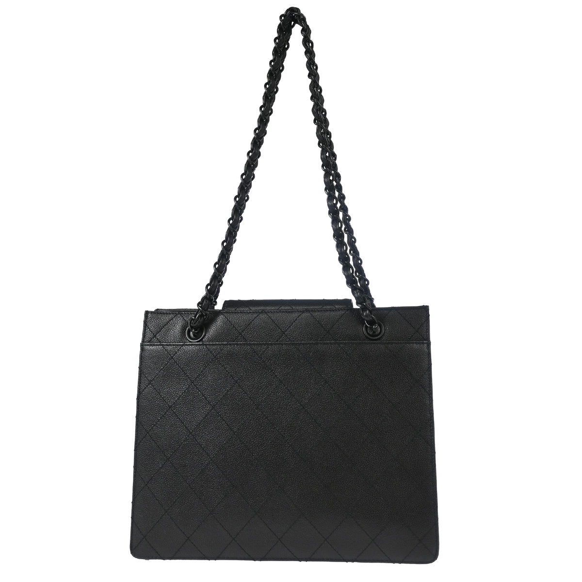 Chanel 1997-1999 Black Caviar Chain Tote Shoulder Bag