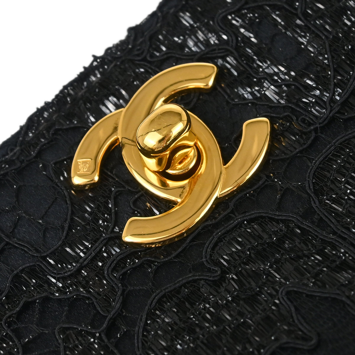 Chanel 1997-1999 Black Satin Lace Double Sided Turnlock Handbag