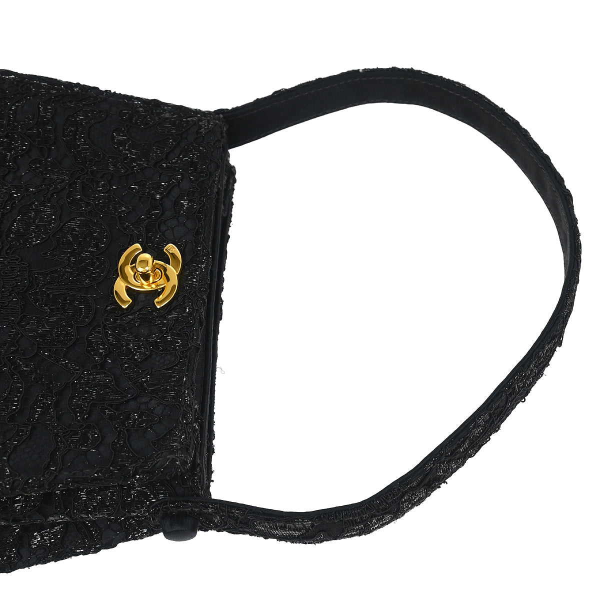 Chanel 1997-1999 Black Satin Lace Double Sided Turnlock Handbag