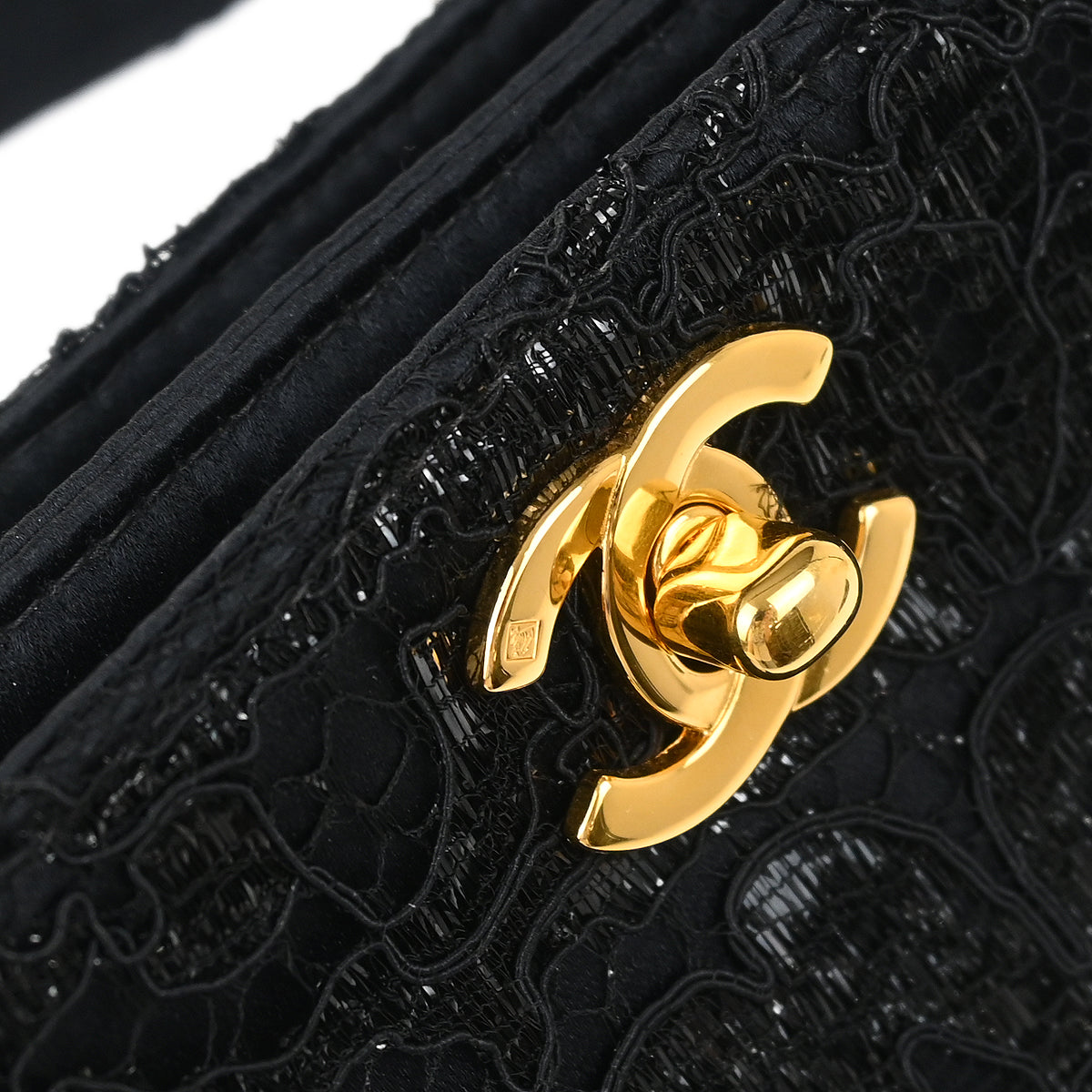 Chanel 1997-1999 Black Satin Lace Double Sided Turnlock Handbag
