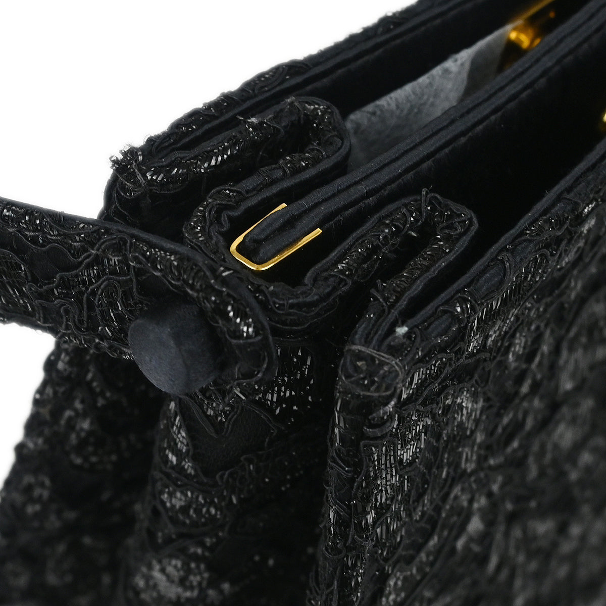 Chanel 1997-1999 Black Satin Lace Double Sided Turnlock Handbag
