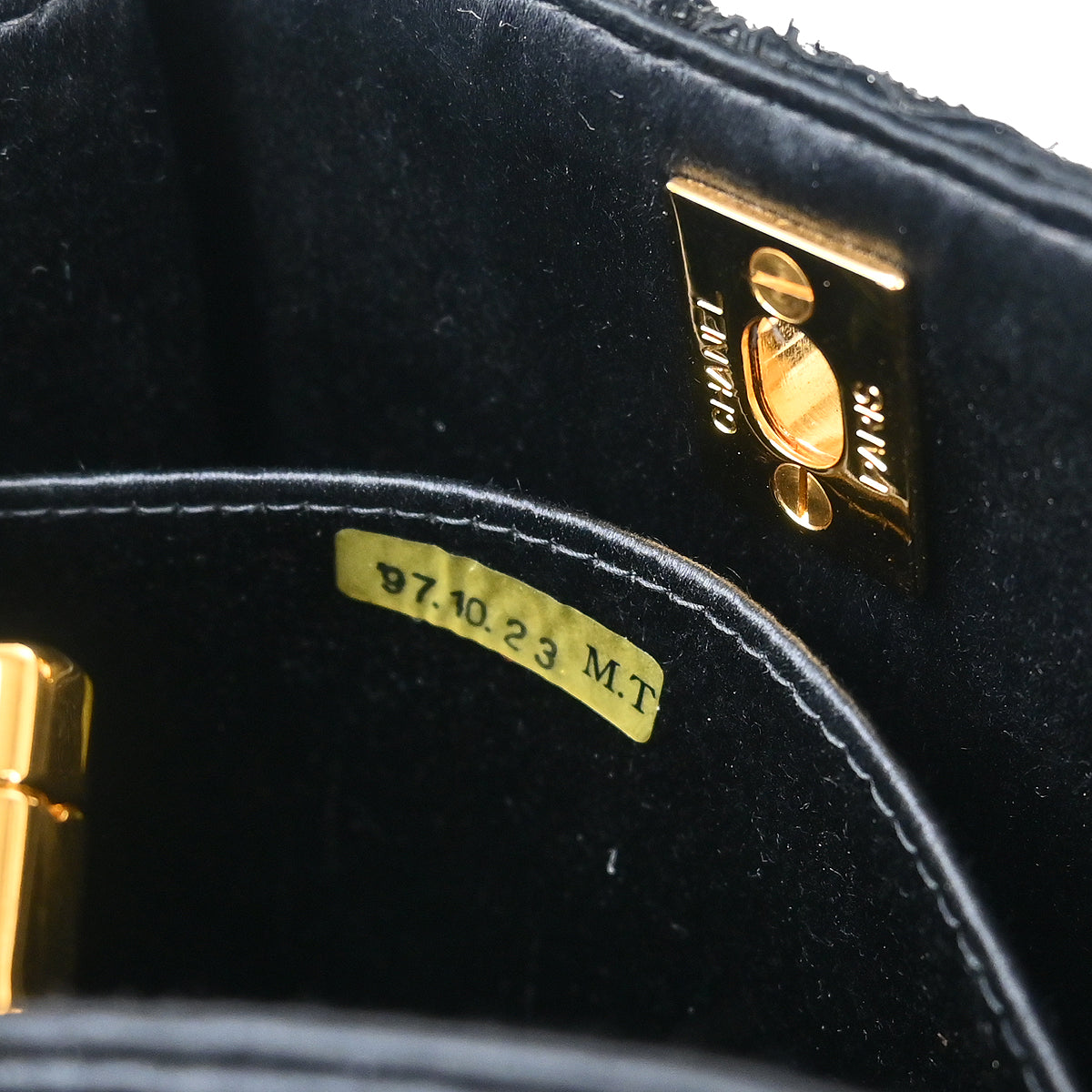 Chanel 1997-1999 Black Satin Lace Double Sided Turnlock Handbag