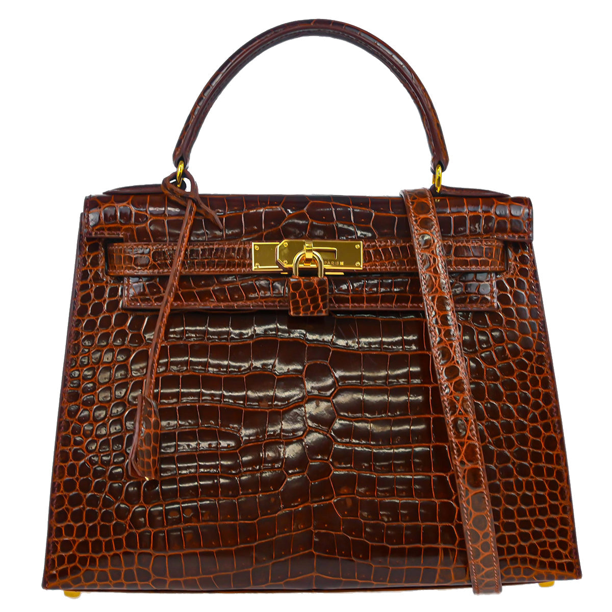 Hermes * 1999 Miel Porosus Crocodile Kelly 28 Sellier 2way Handbag