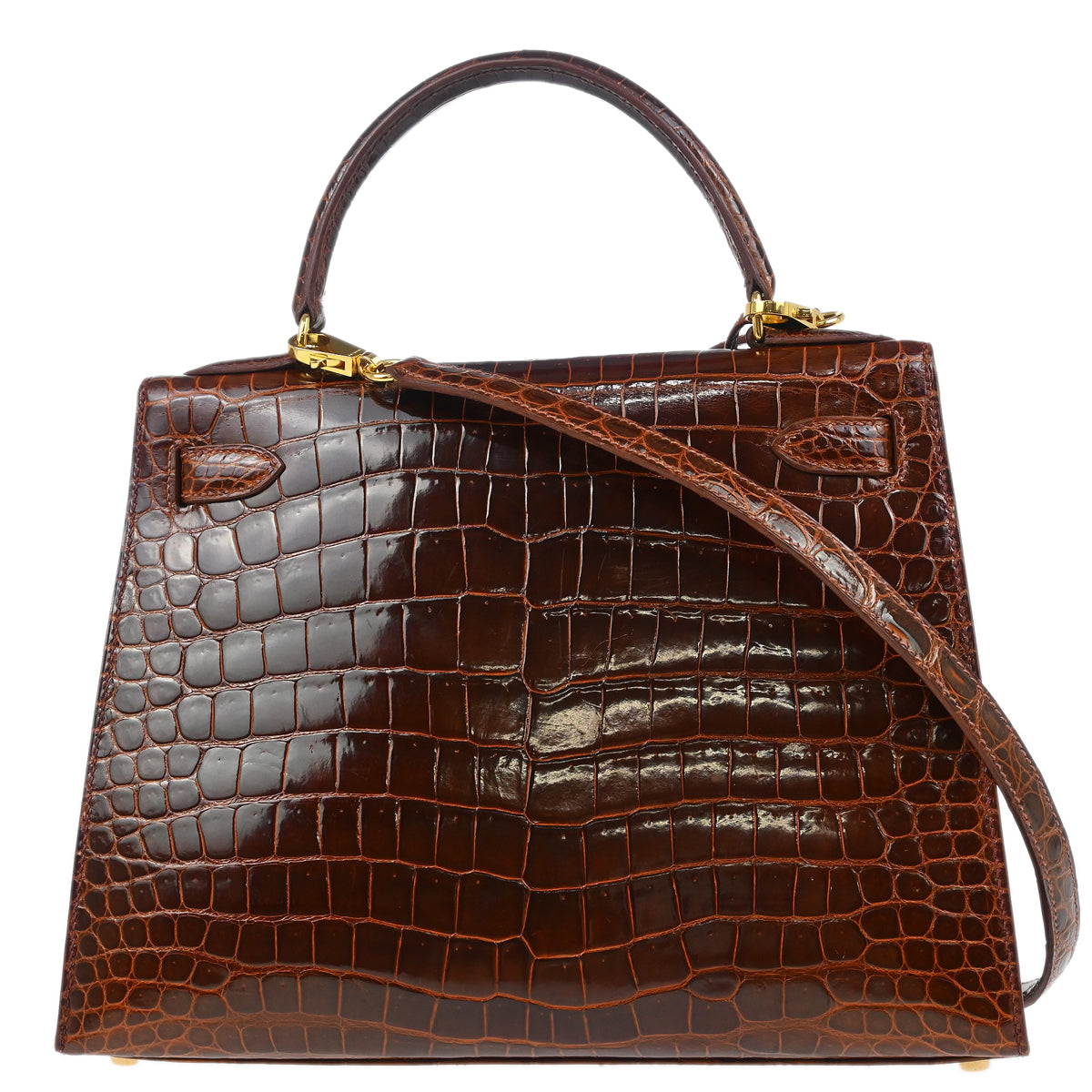 Hermes * 1999 Miel Porosus Crocodile Kelly 28 Sellier 2way Handbag
