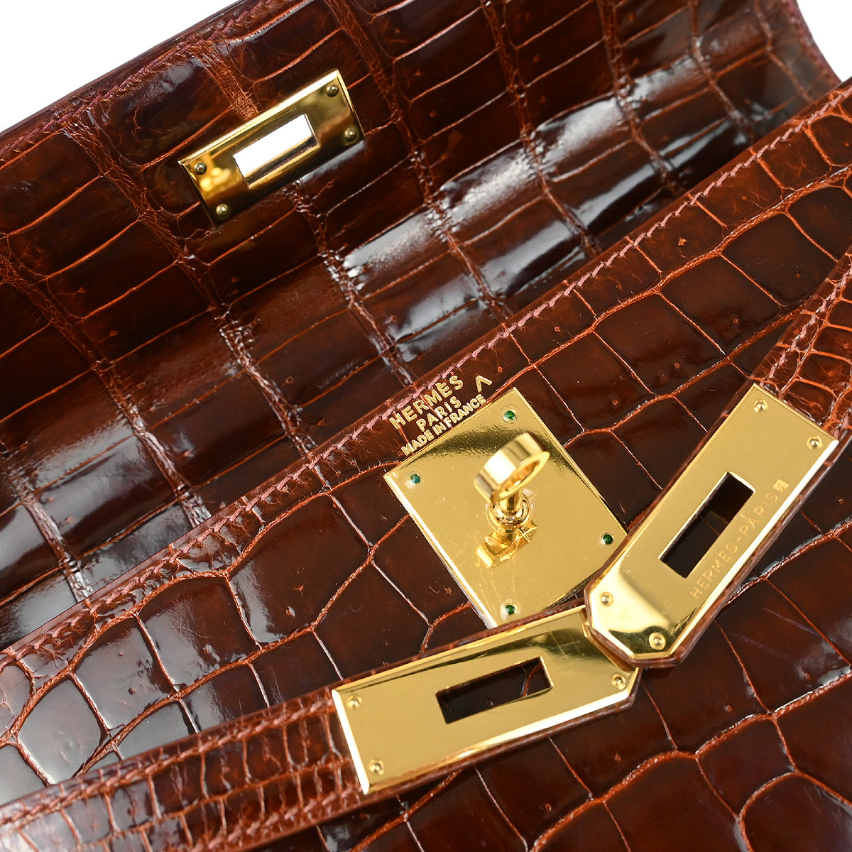 Hermes * 1999 Miel Porosus Crocodile Kelly 28 Sellier 2way Handbag