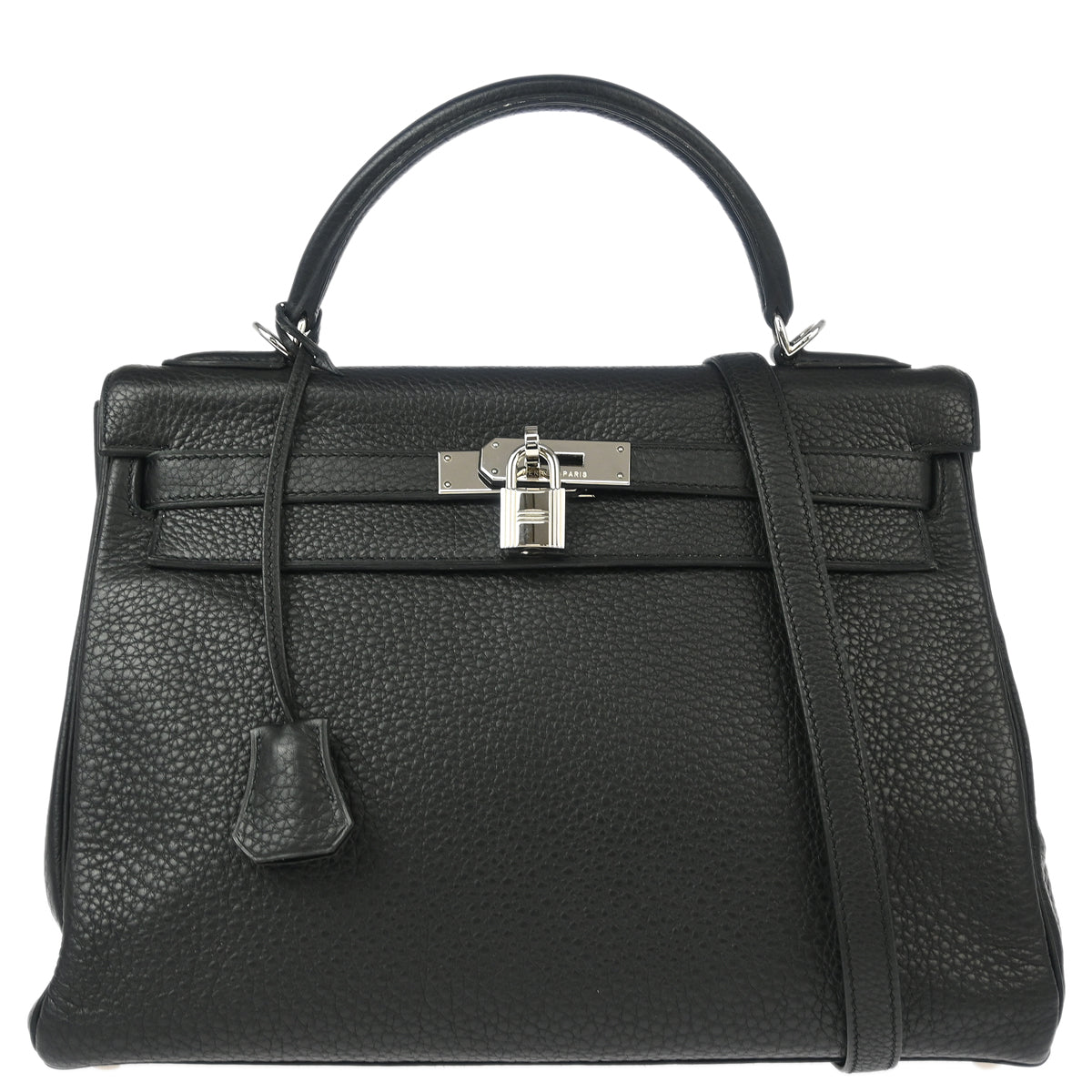 Hermes 2008 Black Taurillon Clemence Kelly 32 Retourne 2way Shoulder Handbag