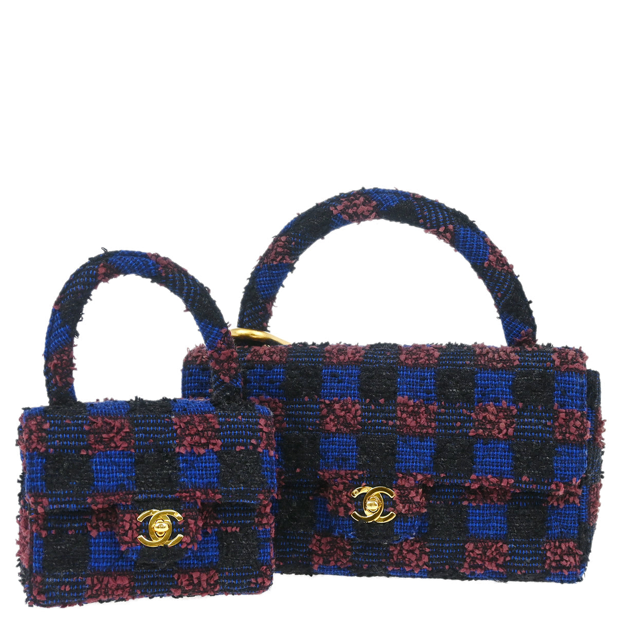 Chanel 1991-1994 Blue Tweed Classic Single Flap 2 in 1 Handbag Set
