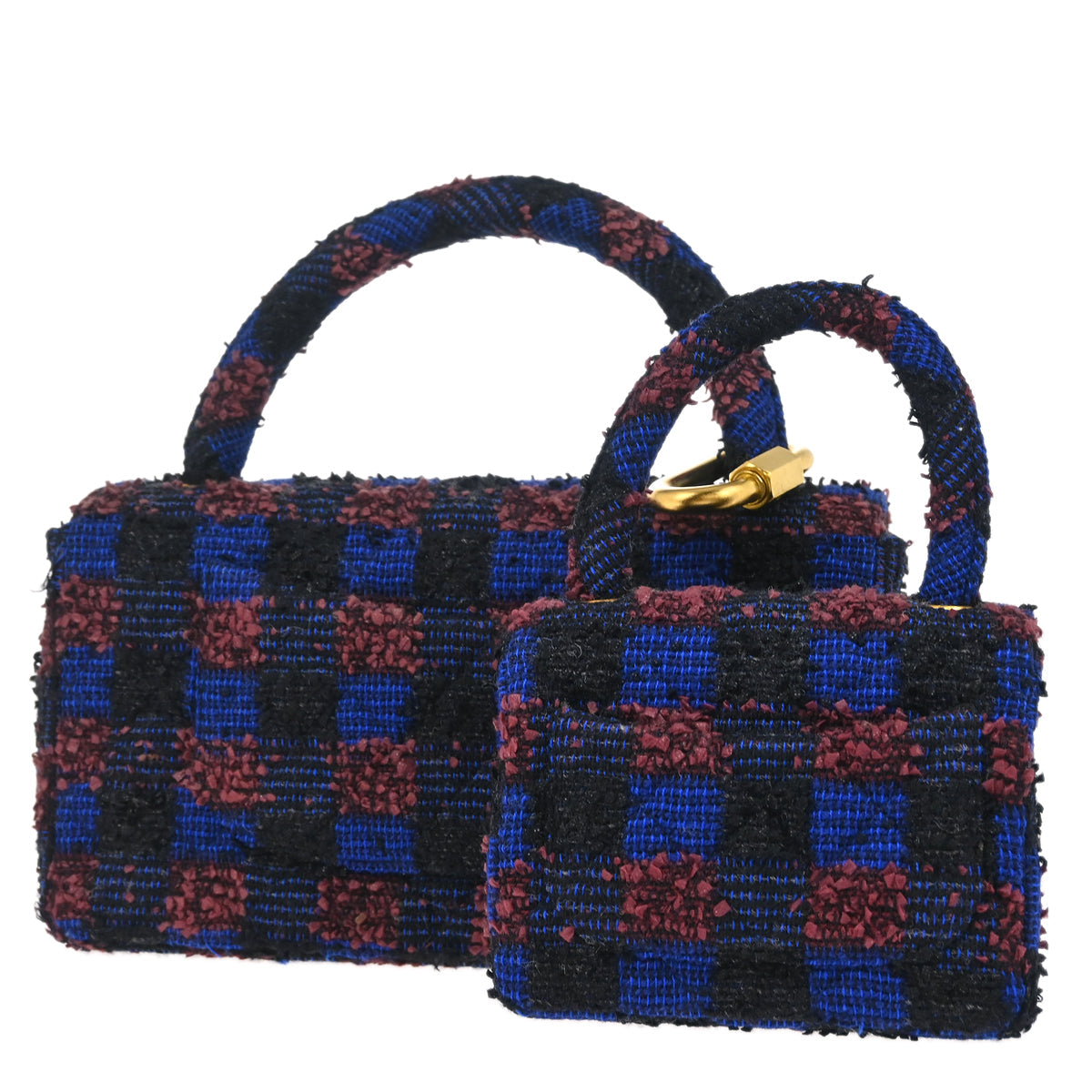 Chanel 1991-1994 Blue Tweed Classic Single Flap 2 in 1 Handbag Set