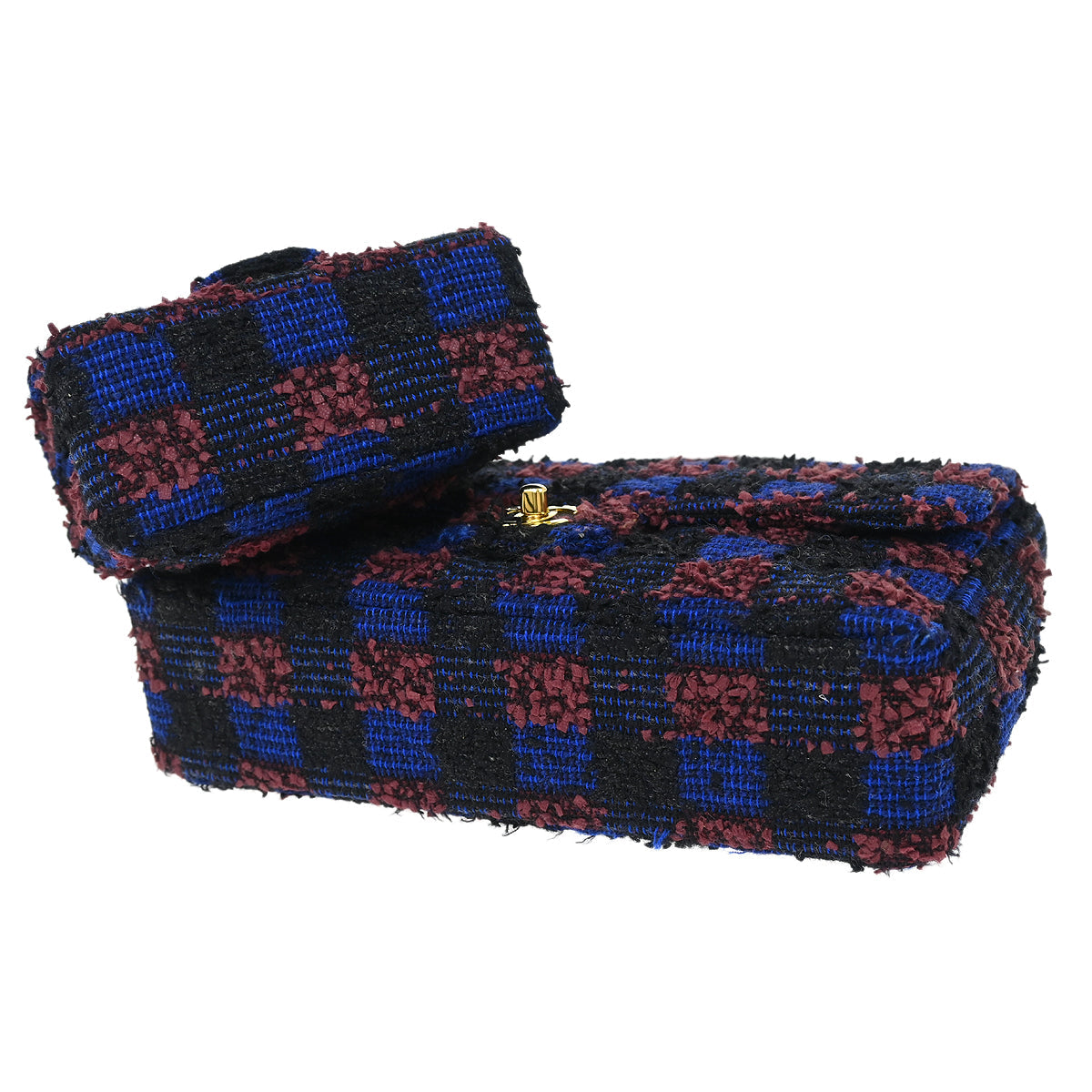 Chanel 1991-1994 Blue Tweed Classic Single Flap 2 in 1 Handbag Set