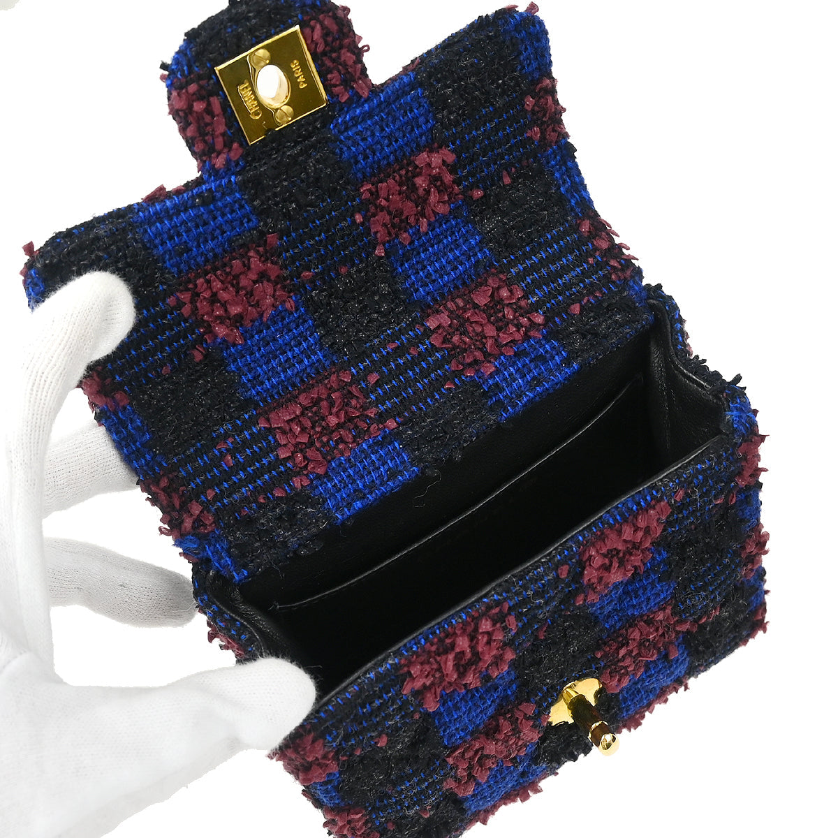 Chanel 1991-1994 Blue Tweed Classic Single Flap 2 in 1 Handbag Set