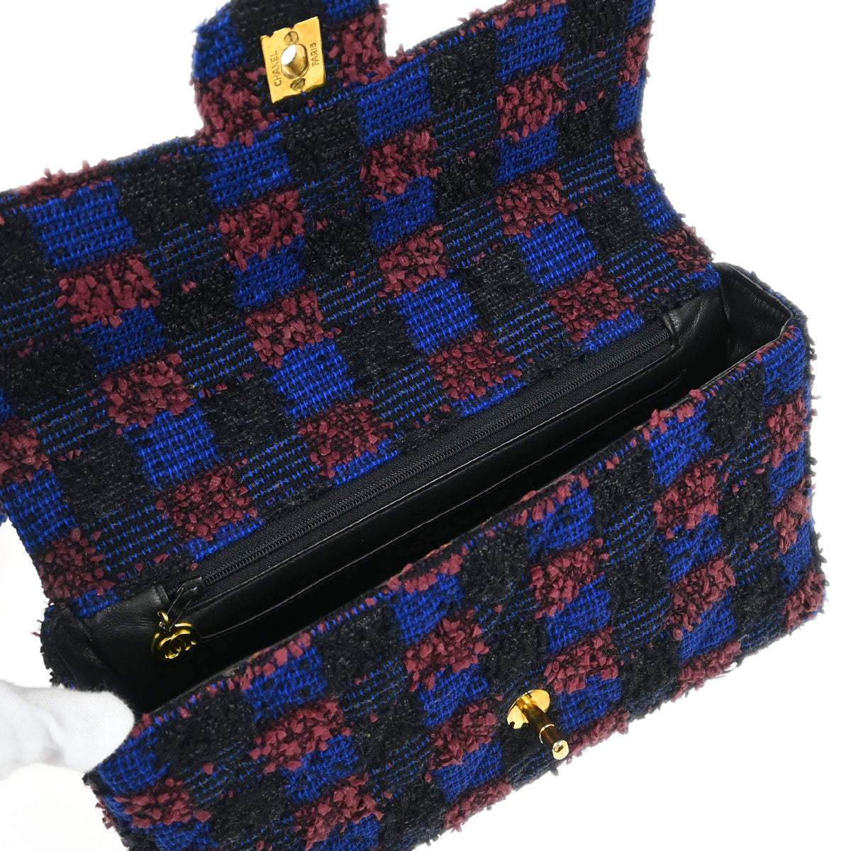 Chanel 1991-1994 Blue Tweed Classic Single Flap 2 in 1 Handbag Set