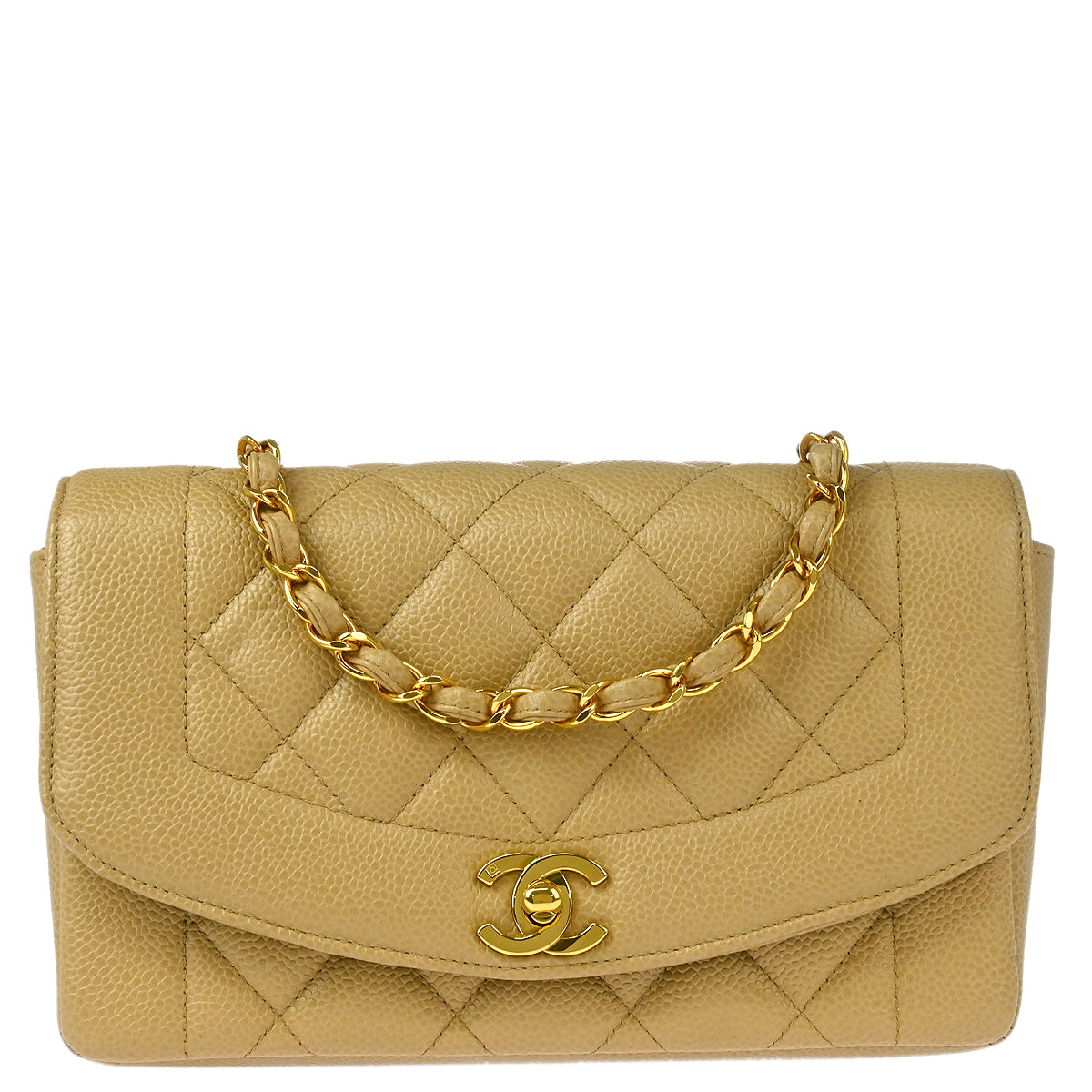 Chanel 1994-1996 Beige Caviar Small Diana Shoulder Bag