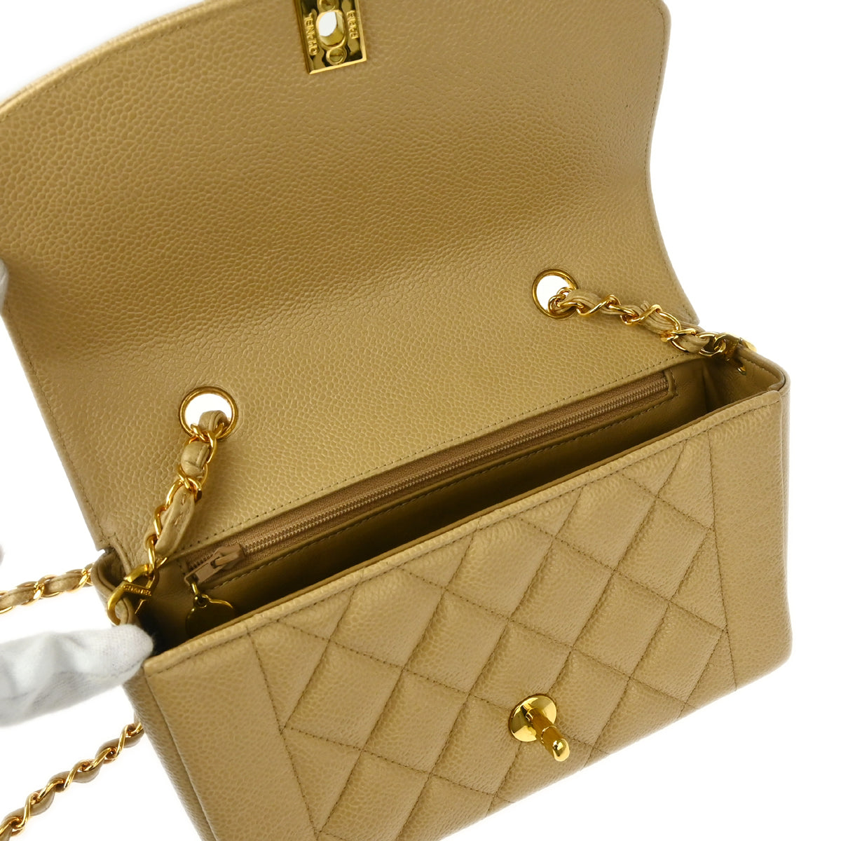Chanel 1994-1996 Beige Caviar Small Diana Shoulder Bag