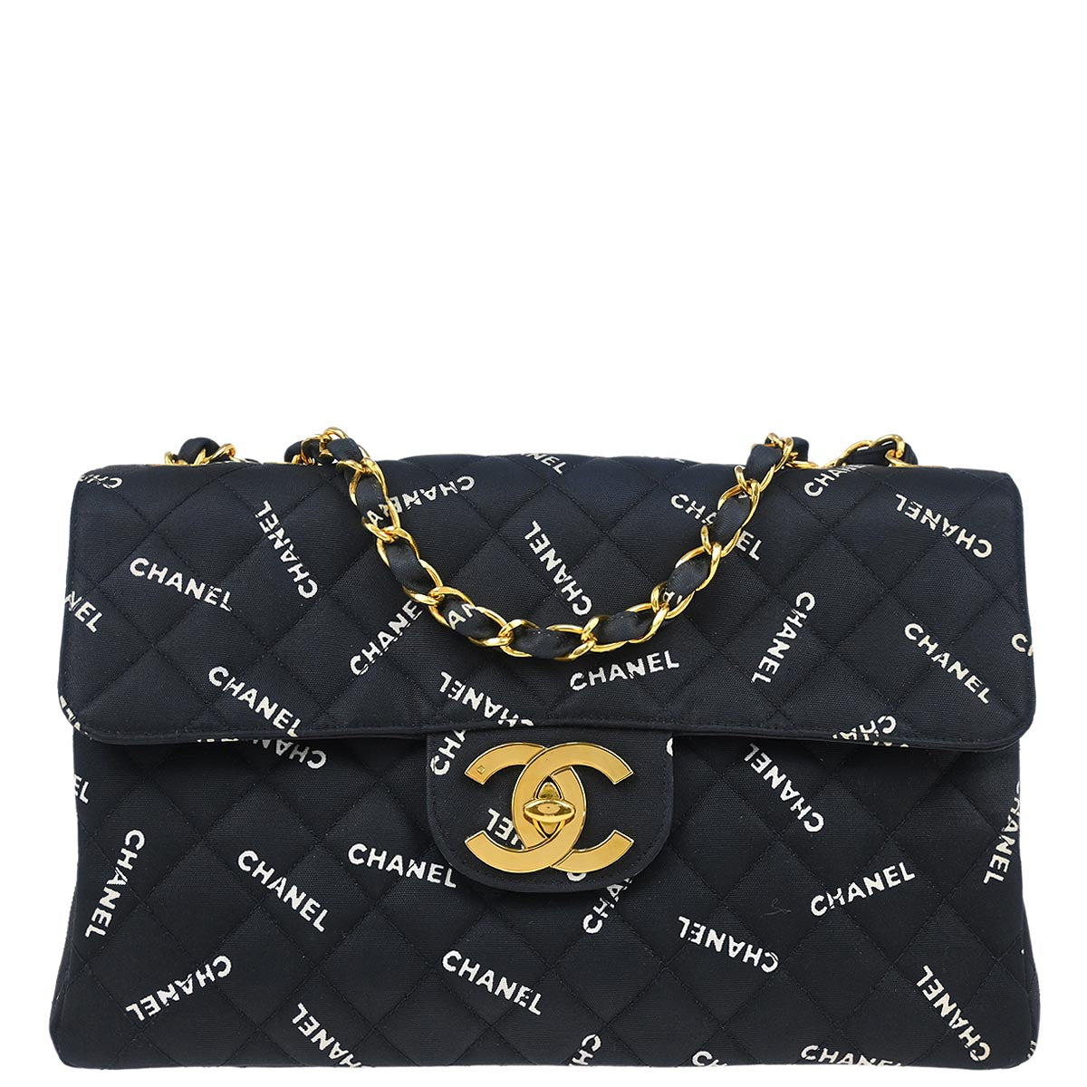 Chanel 1994-1996 Black Canvas Maxi Classic Flap Shoulder Bag