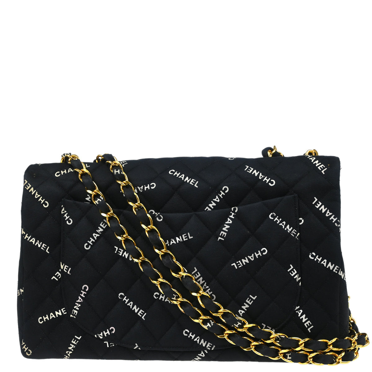 Chanel 1994-1996 Black Canvas Maxi Classic Flap Shoulder Bag