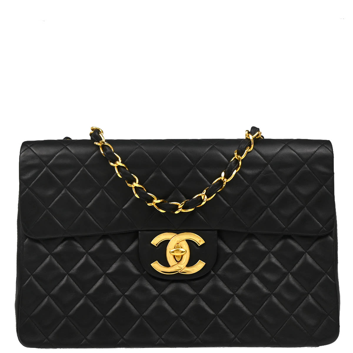 Chanel 1991-1994 Black Lambskin Maxi Classic Flap Shoulder Bag