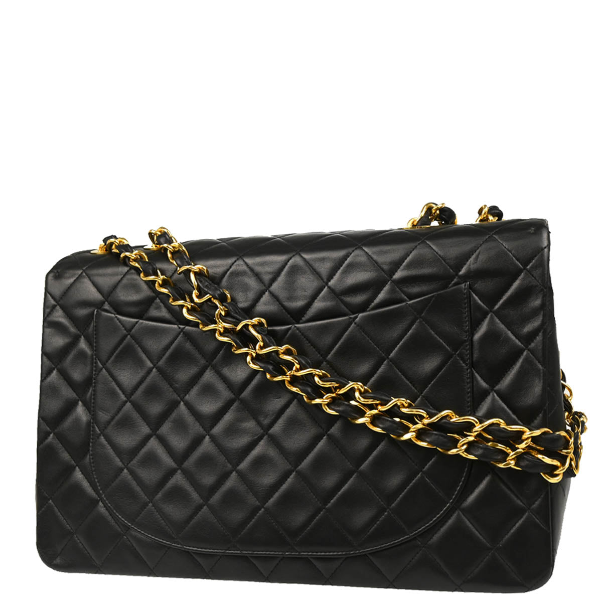 Chanel 1991-1994 Black Lambskin Maxi Classic Flap Shoulder Bag