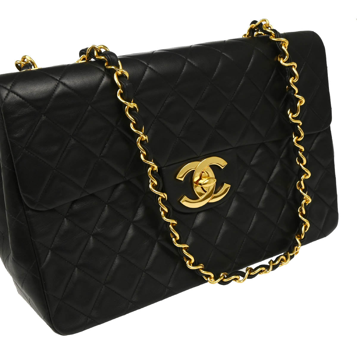 Chanel 1991-1994 Black Lambskin Maxi Classic Flap Shoulder Bag